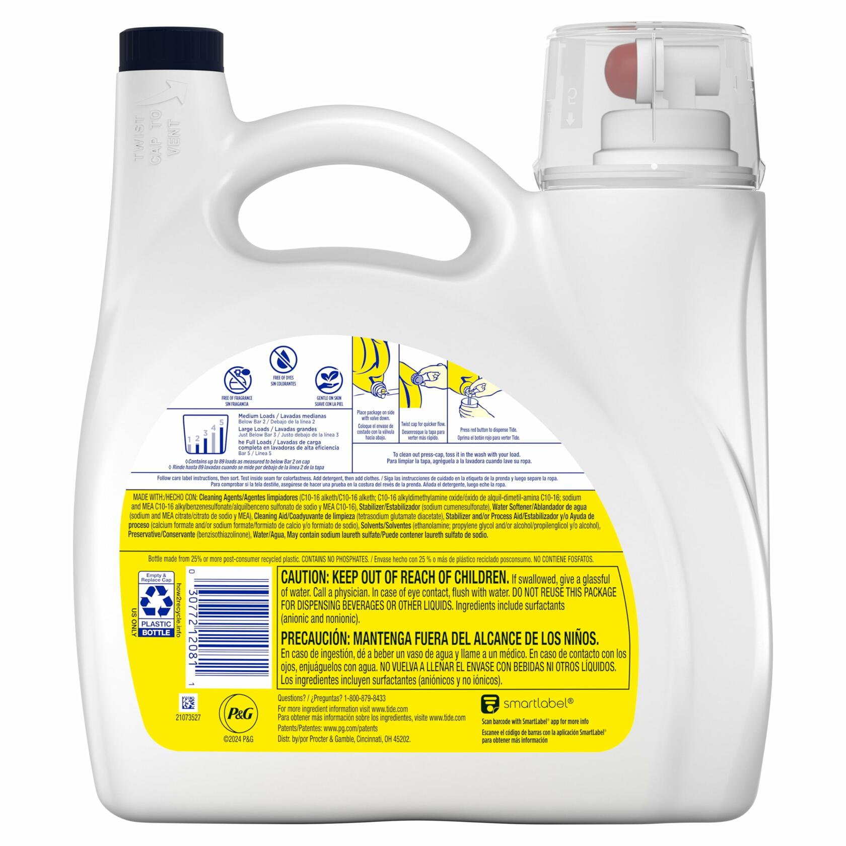 Tide Simply Liquid Laundry Detergent Free & Sensitive Scent 117 fl oz 89 Loads
