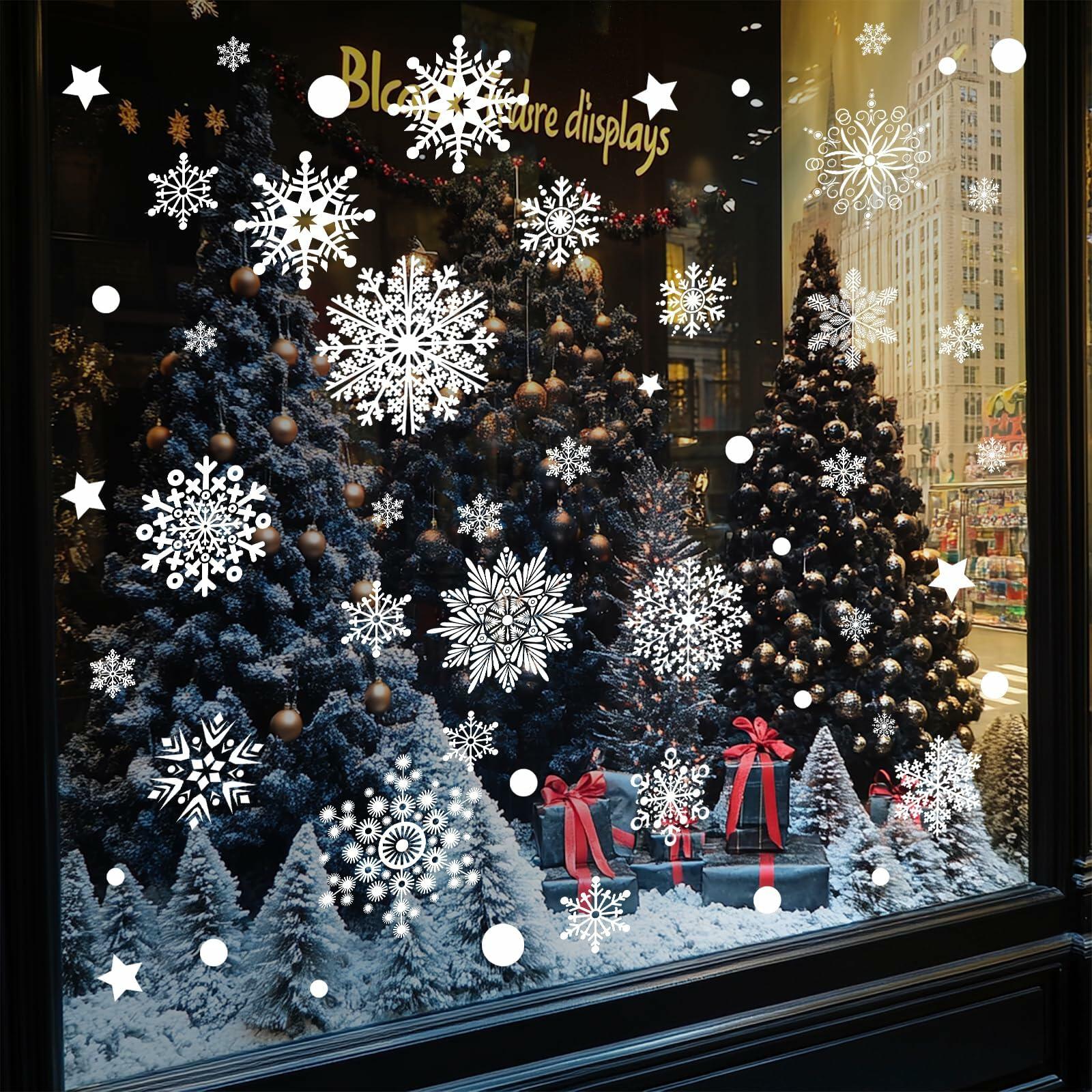 AHEONLAR 142PCS Christmas Window Static Cling Stickers Waterproof White Vinyl