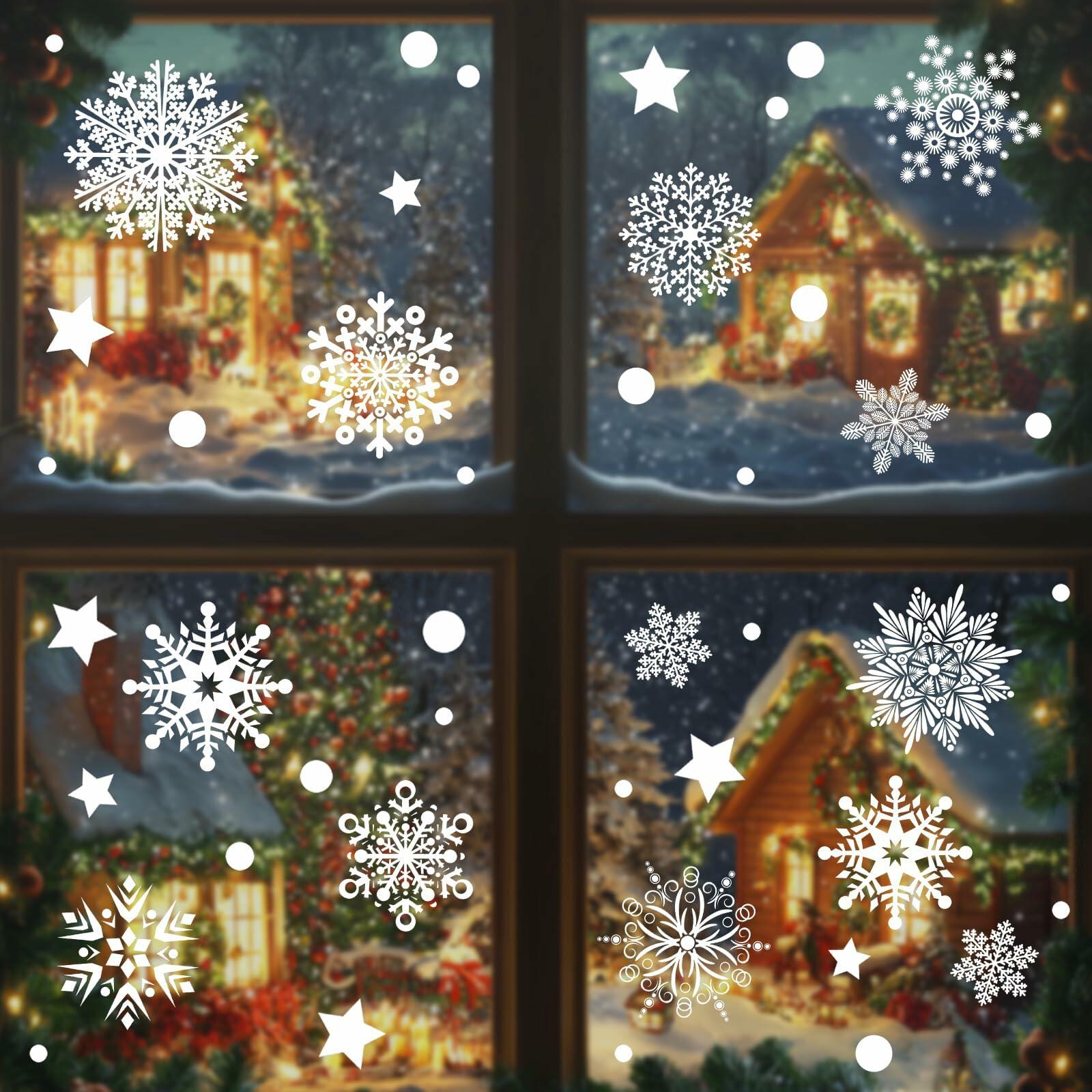 AHEONLAR 142PCS Christmas Window Static Cling Stickers Waterproof White Vinyl
