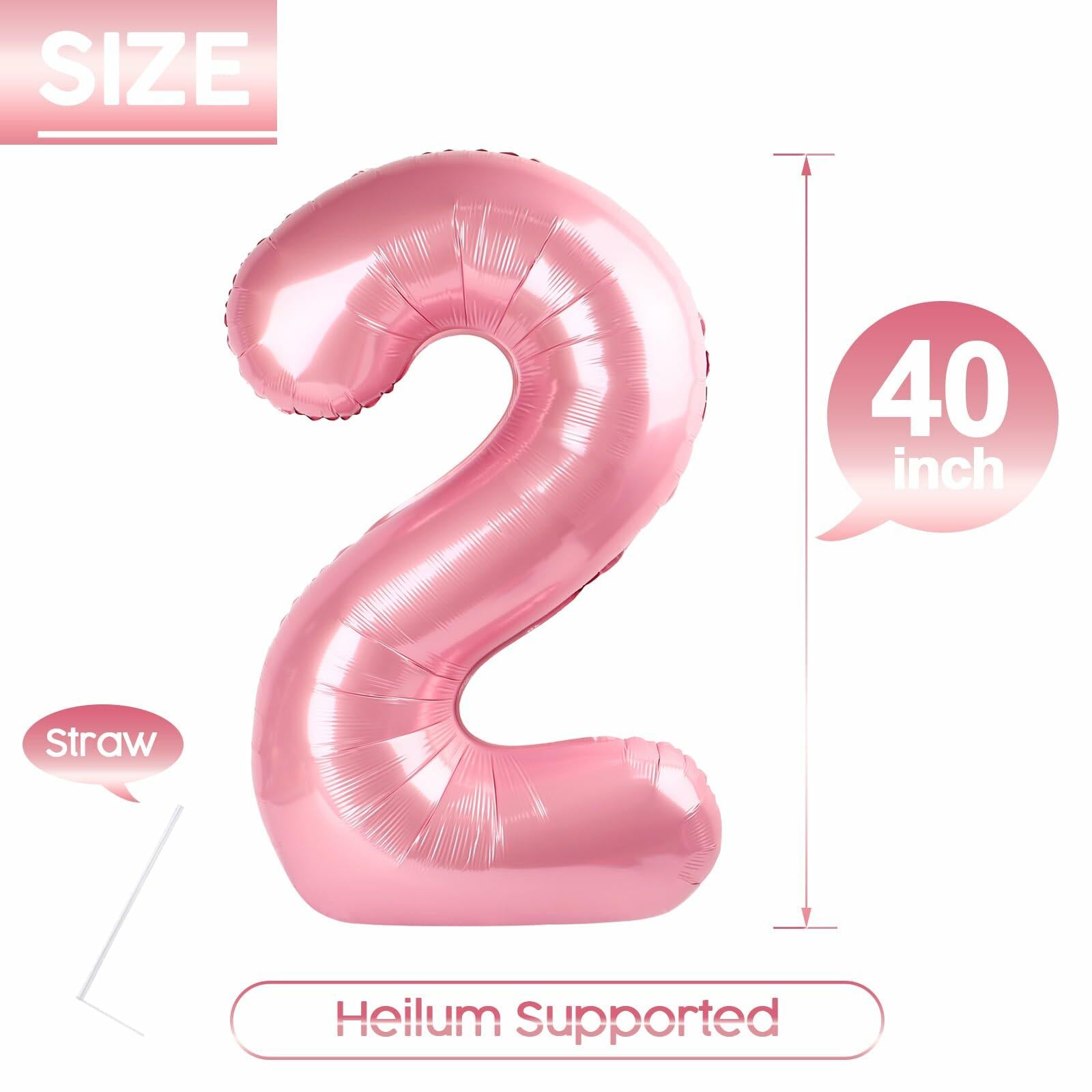 KEXINGTUO 2 Pearlescent Pink Number Foil Balloons 40 Inch Birthday Party
