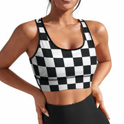 PrelerDIY Black White Racing Checkered Sports Bra with Removable Pads Size S