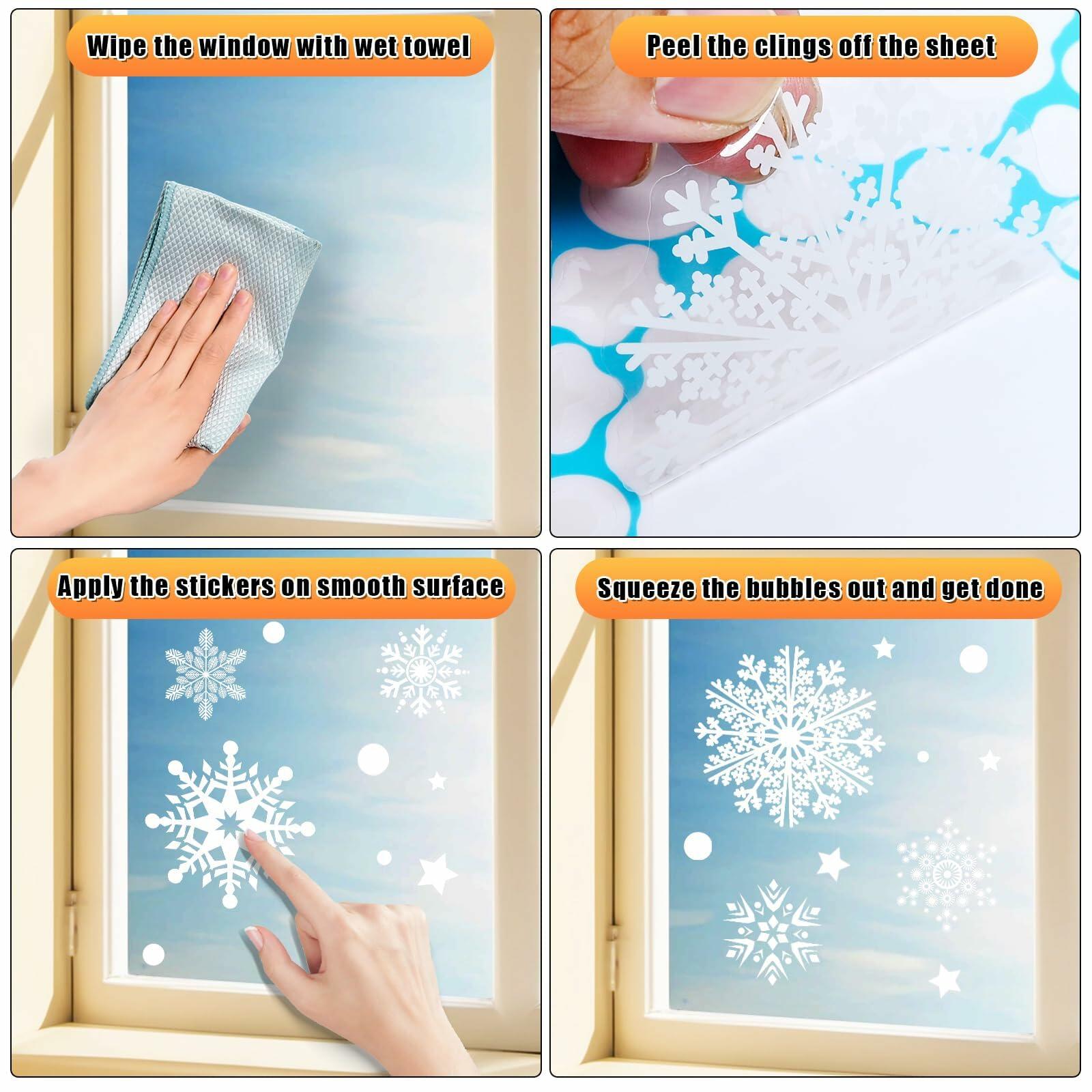 AHEONLAR 142PCS Christmas Window Static Cling Stickers Waterproof White Vinyl