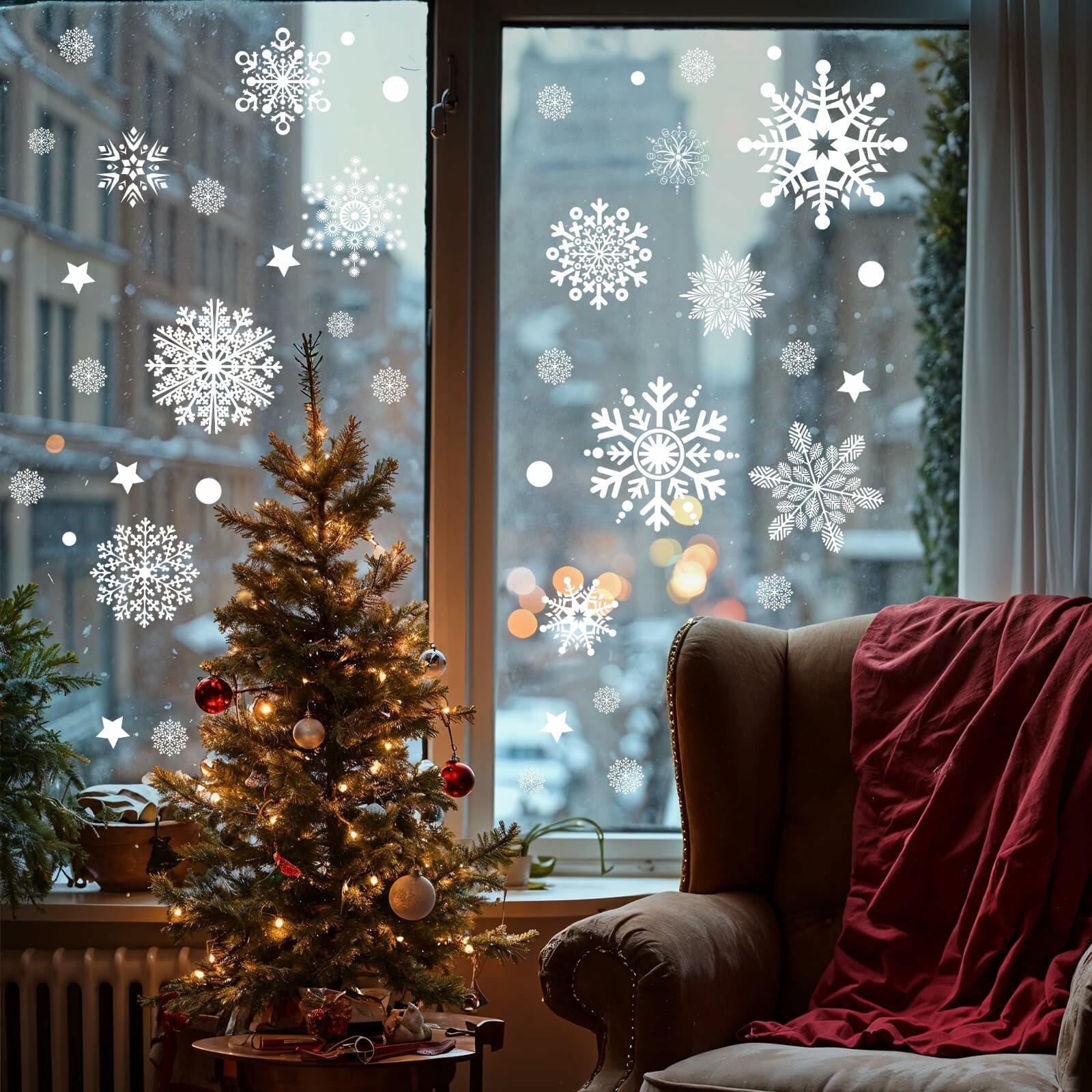 AHEONLAR 142PCS Christmas Window Static Cling Stickers Waterproof White Vinyl