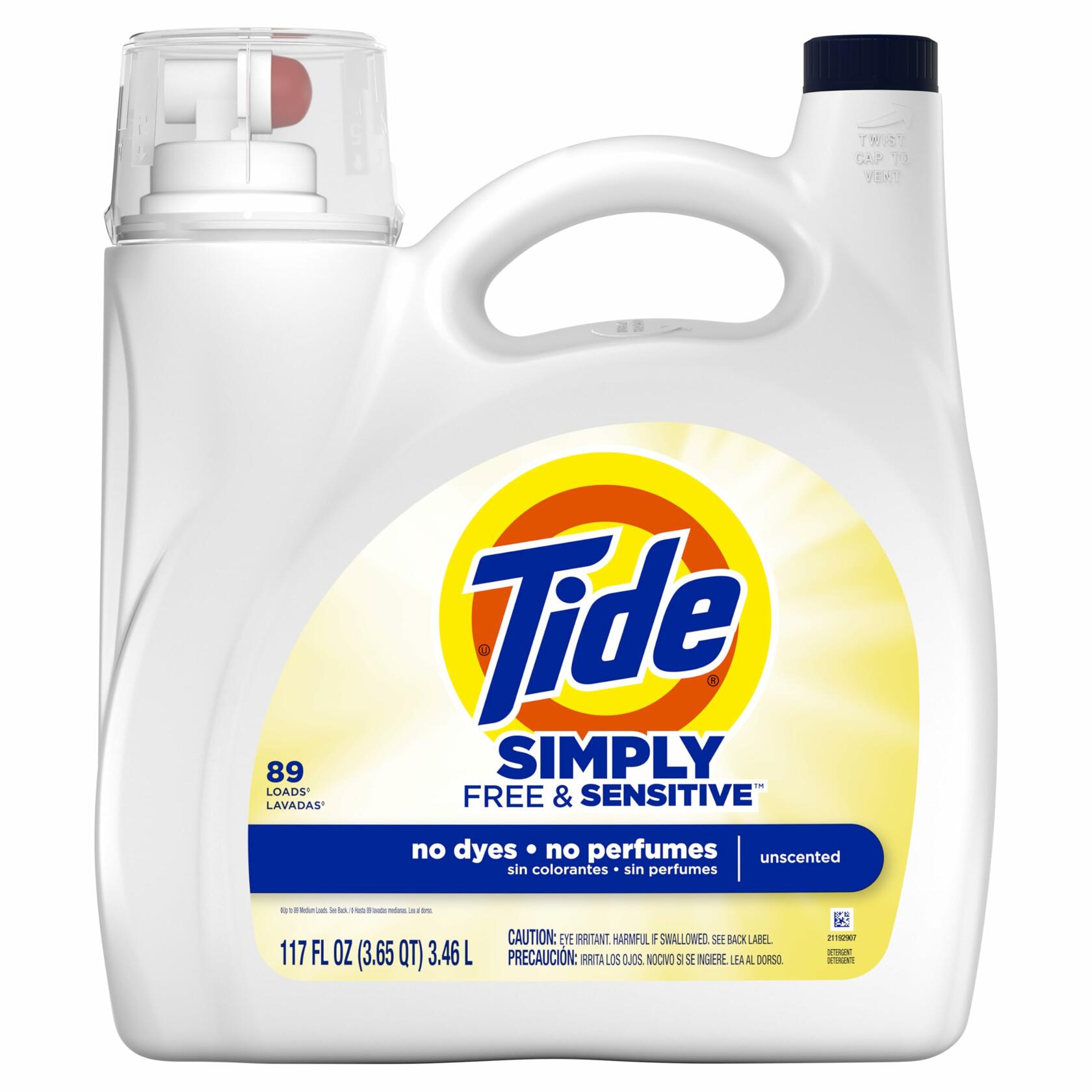 Tide Simply Liquid Laundry Detergent Free & Sensitive Scent 117 fl oz 89 Loads