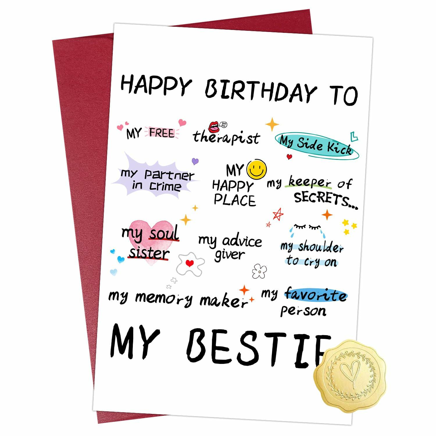 NPCSWXQ Funny Birthday Card for Bestie Friendship 4.7x7.1in with Envelope