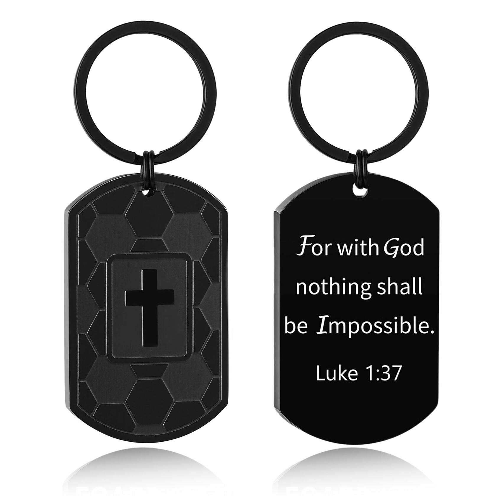 Miss Chipmunk Football Bible Verse Keychain Luke 1:37 Black Stainless Steel
