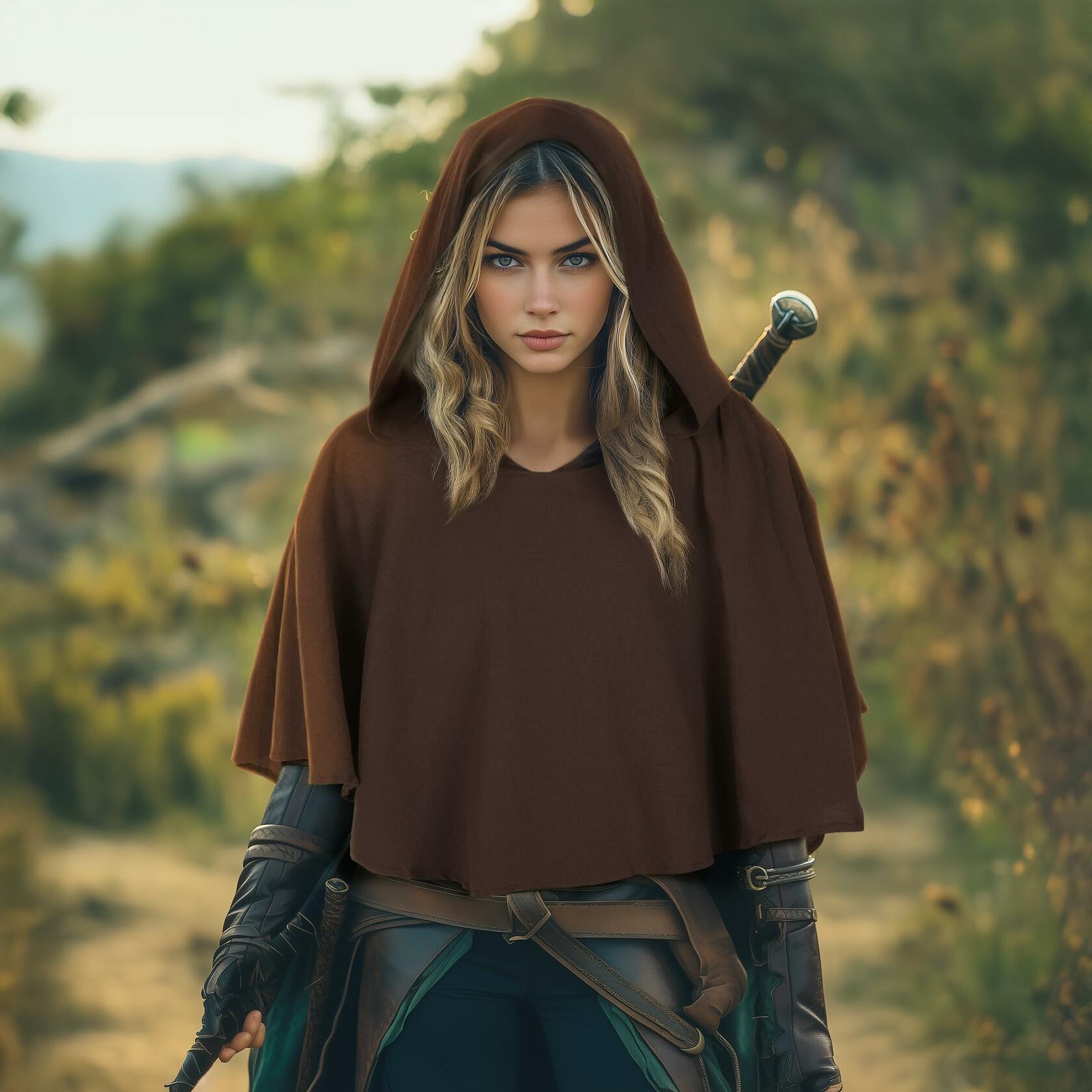 JEGERMIG Post Apocalyptic Medieval Hooded Cowl Shawl Scarf Cape Brown One Size