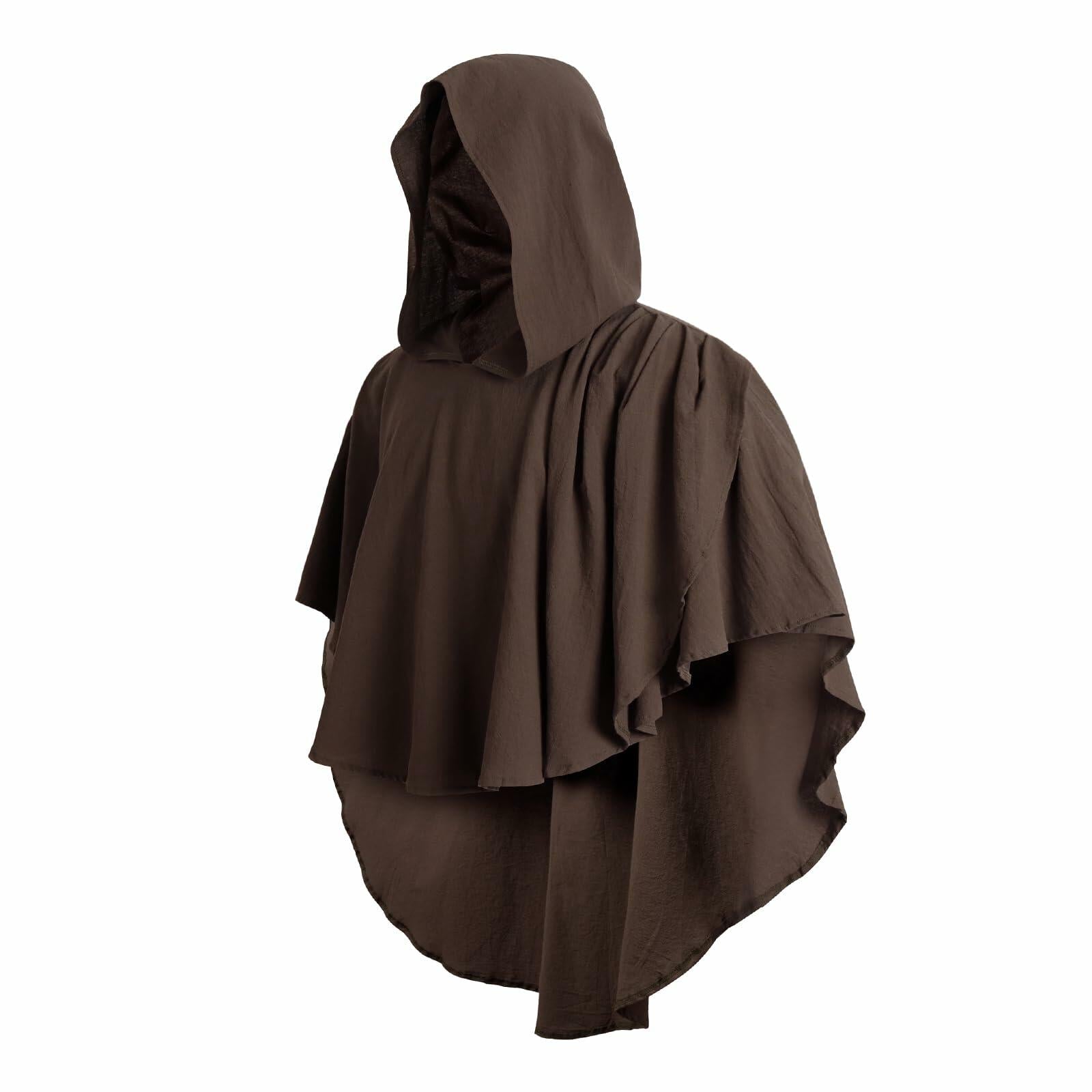JEGERMIG Post Apocalyptic Medieval Hooded Cowl Shawl Scarf Cape Brown One Size