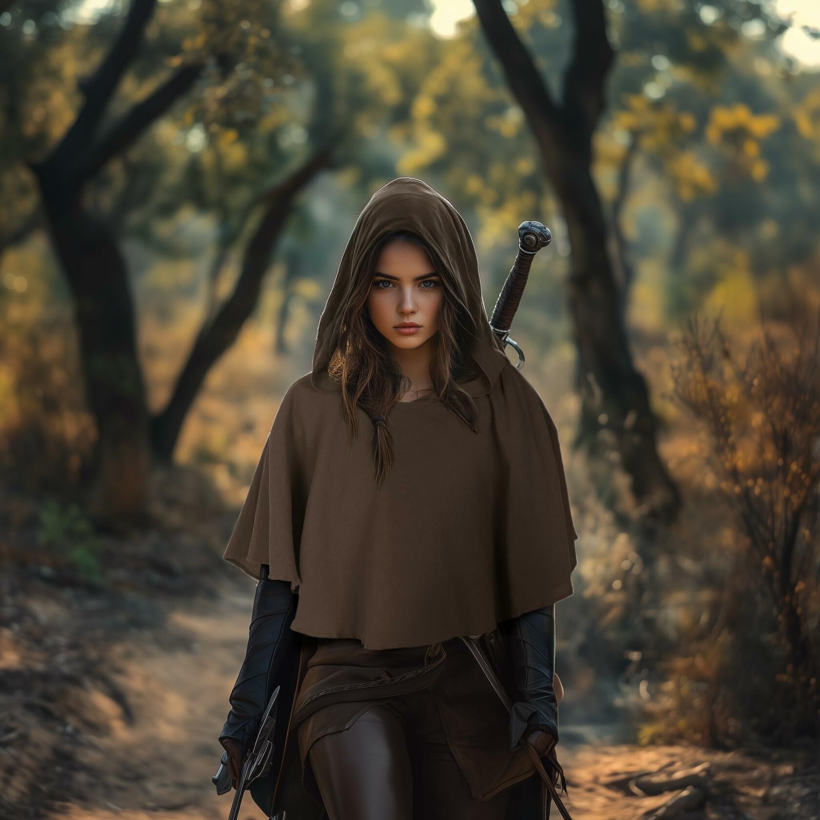 JEGERMIG Post Apocalyptic Medieval Hooded Cowl Shawl Scarf Cape Brown One Size
