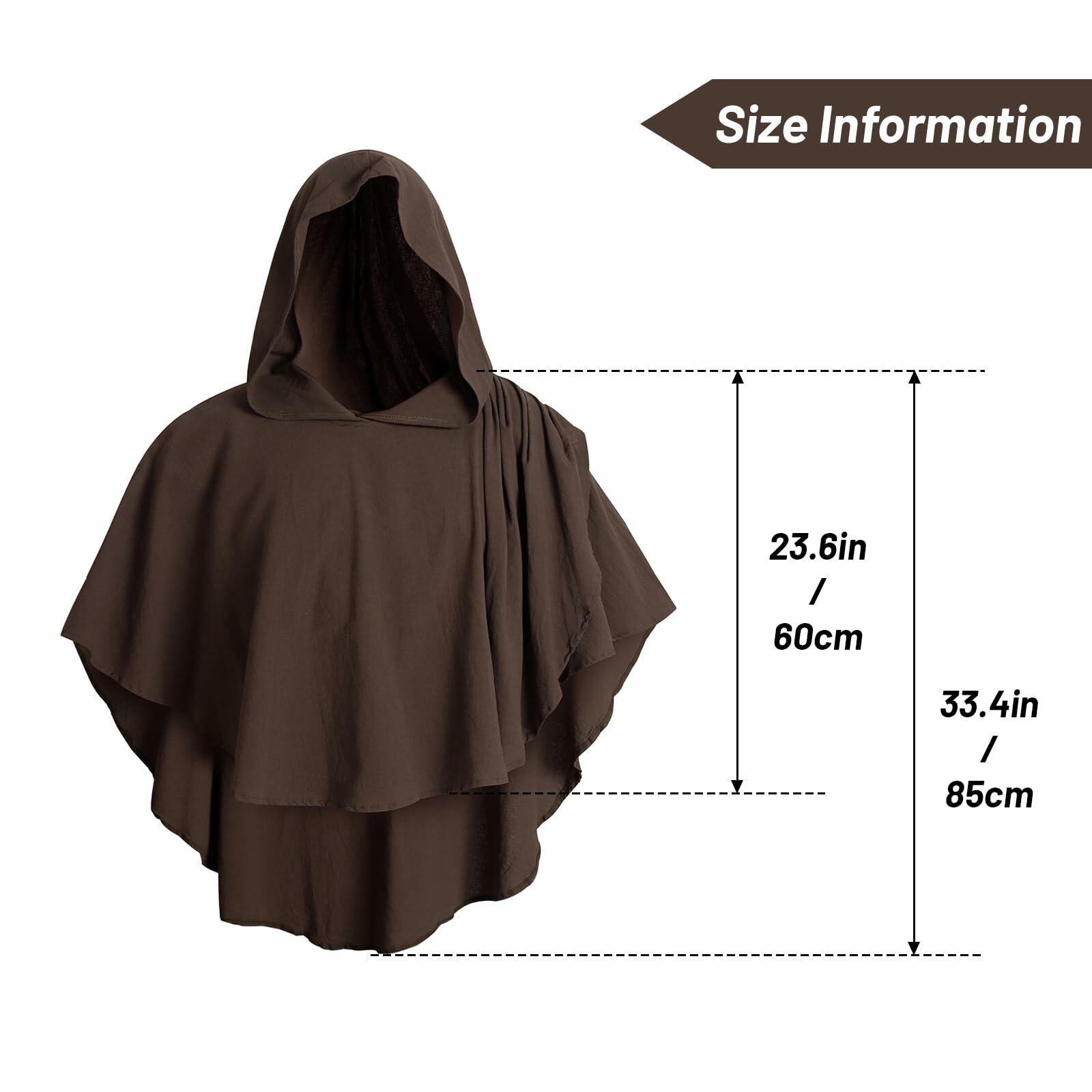 JEGERMIG Post Apocalyptic Medieval Hooded Cowl Shawl Scarf Cape Brown One Size