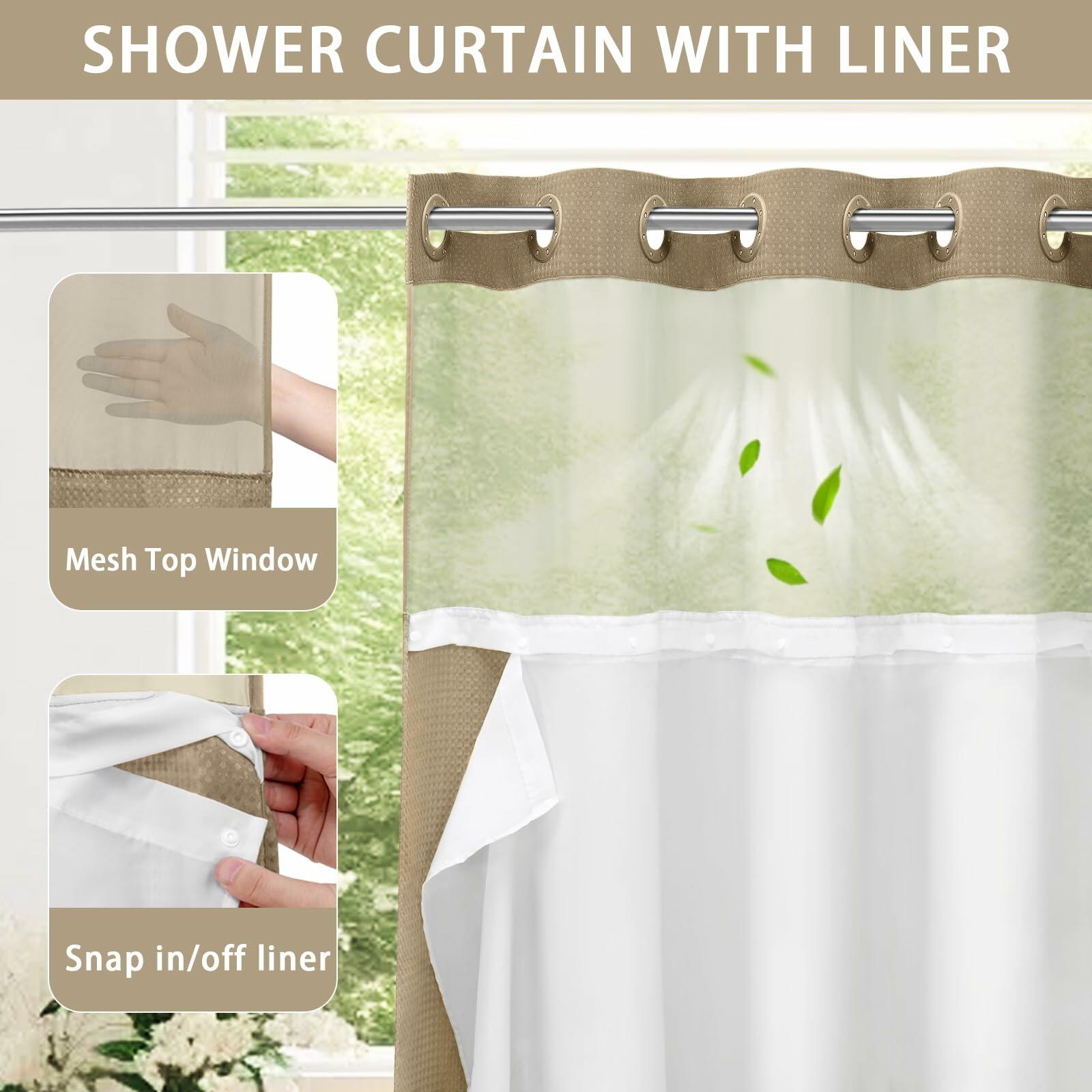 YellyHommy No Hook Shower Curtain Snap Liner Set Cyan 87x72