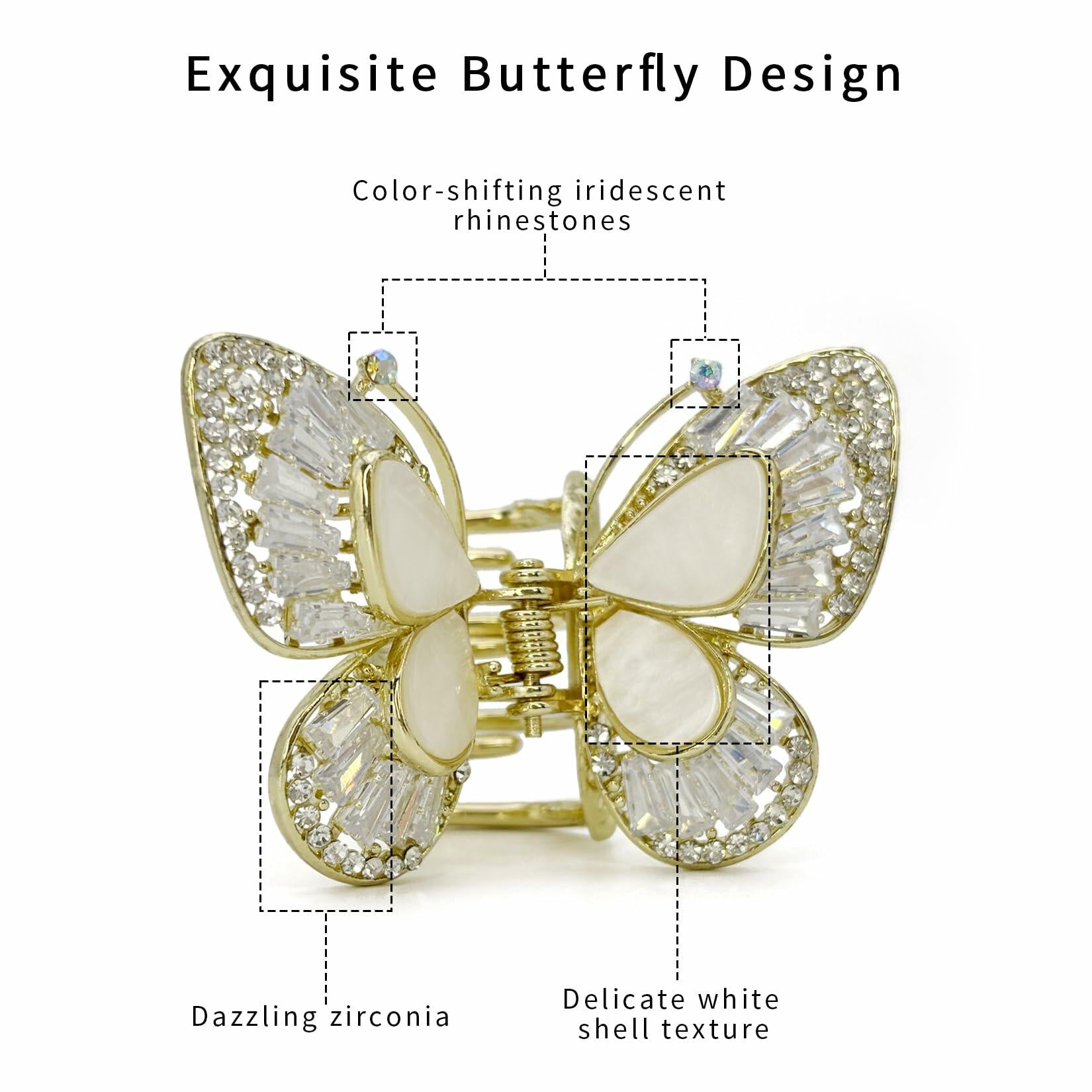 EleOnate Gold Rhinestone Butterfly Claw Clip Medium Size for All Hair