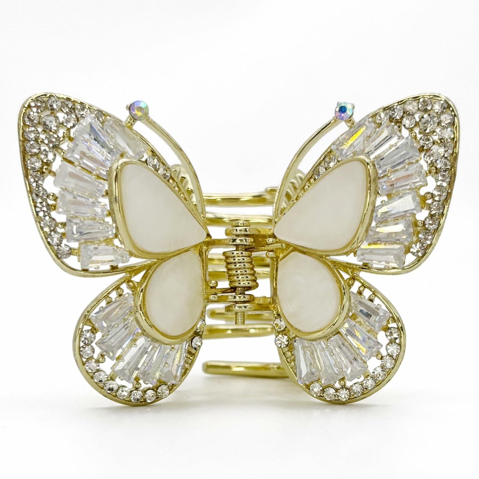EleOnate Gold Rhinestone Butterfly Claw Clip Medium Size for All Hair