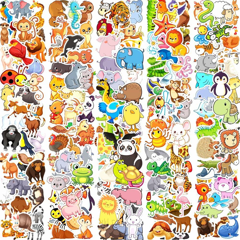 Debuosim 200 Pcs Cute Animal Waterproof Vinyl Stickers for Kids Teens Girls Boys