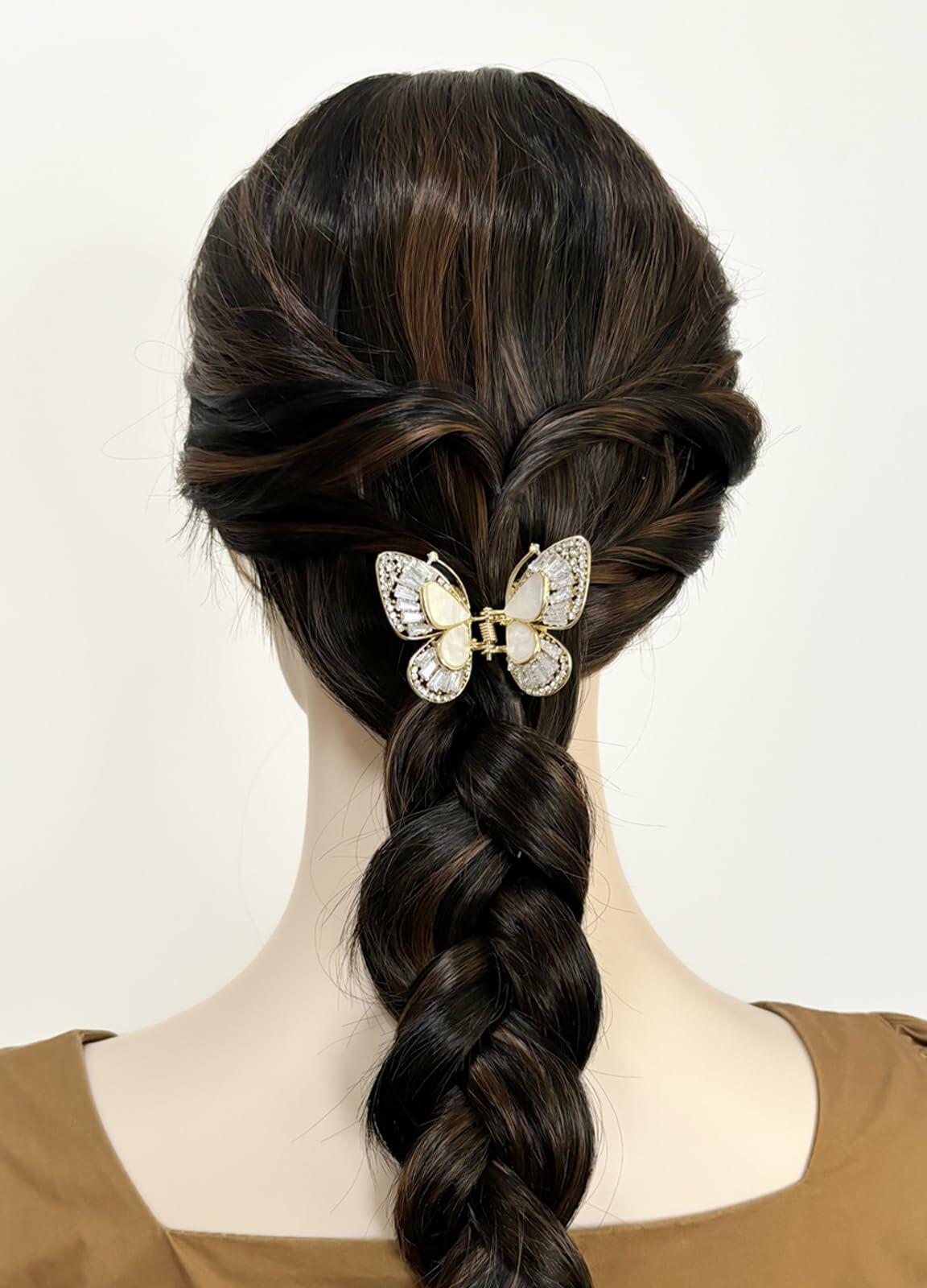 EleOnate Gold Rhinestone Butterfly Claw Clip Medium Size for All Hair