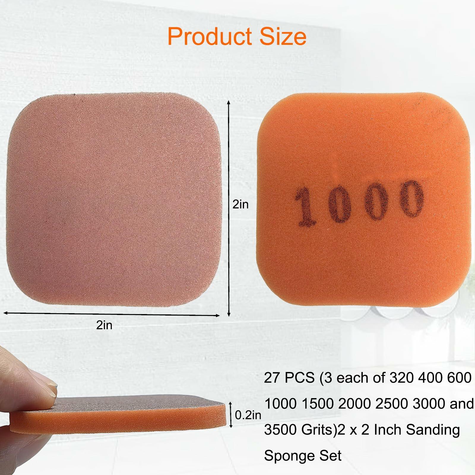 Toromp 2x2 Inch Soft Touch Sanding Pads 27 Pack Orange 320-3500 Grit