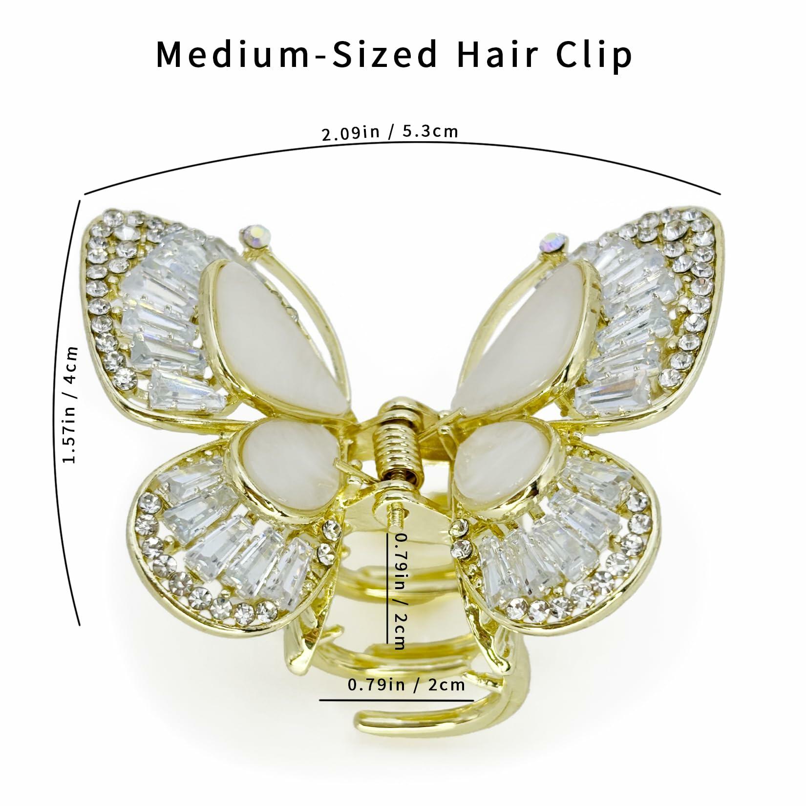 EleOnate Gold Rhinestone Butterfly Claw Clip Medium Size for All Hair
