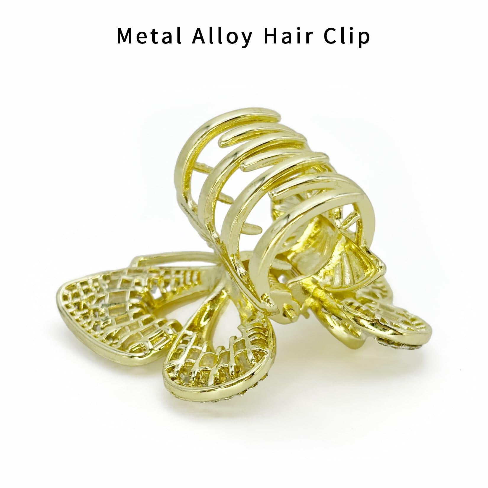 EleOnate Gold Rhinestone Butterfly Claw Clip Medium Size for All Hair