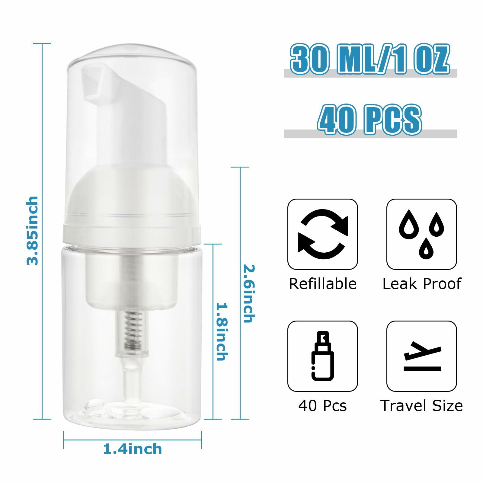 CYEAH 40 Pcs 1oz Clear Foam Pump Bottles Travel Size Plastic Dispenser