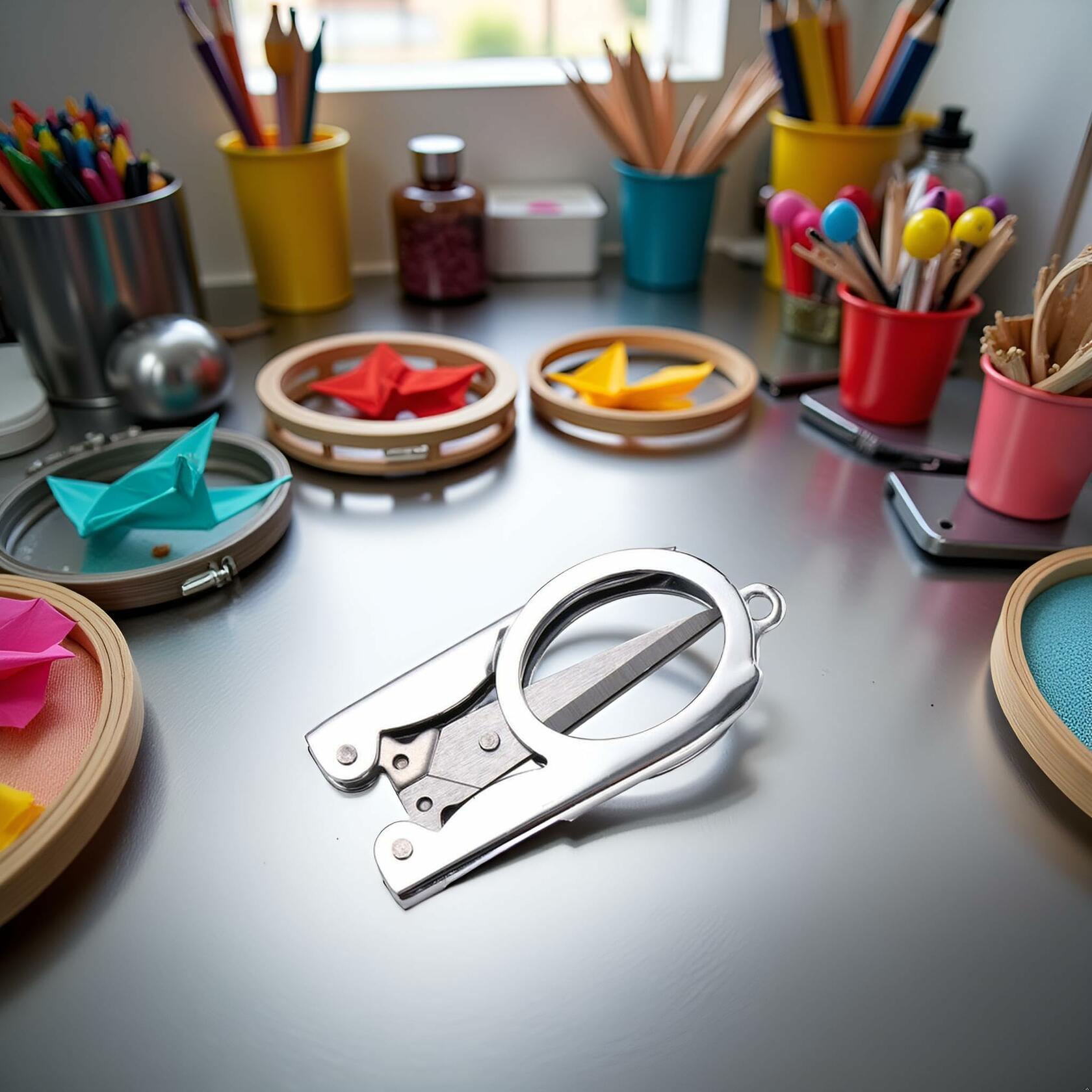 Sluswallow Silver Stainless Steel Folding Mini Scissors Portable Travel Pocket