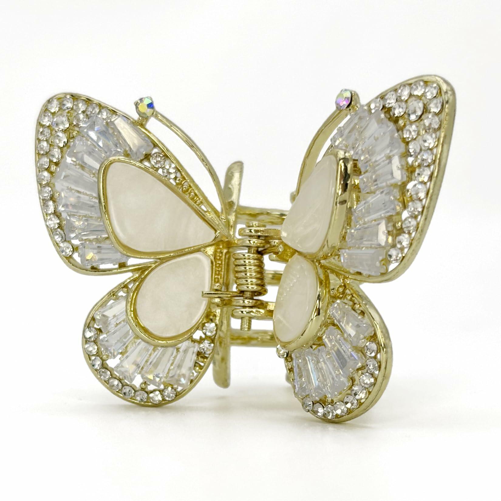 EleOnate Gold Rhinestone Butterfly Claw Clip Medium Size for All Hair