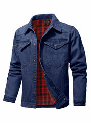 KAVIANA Men's Denim Jacket Flannel Lined Snap Closure Navy Blue Size XX-L