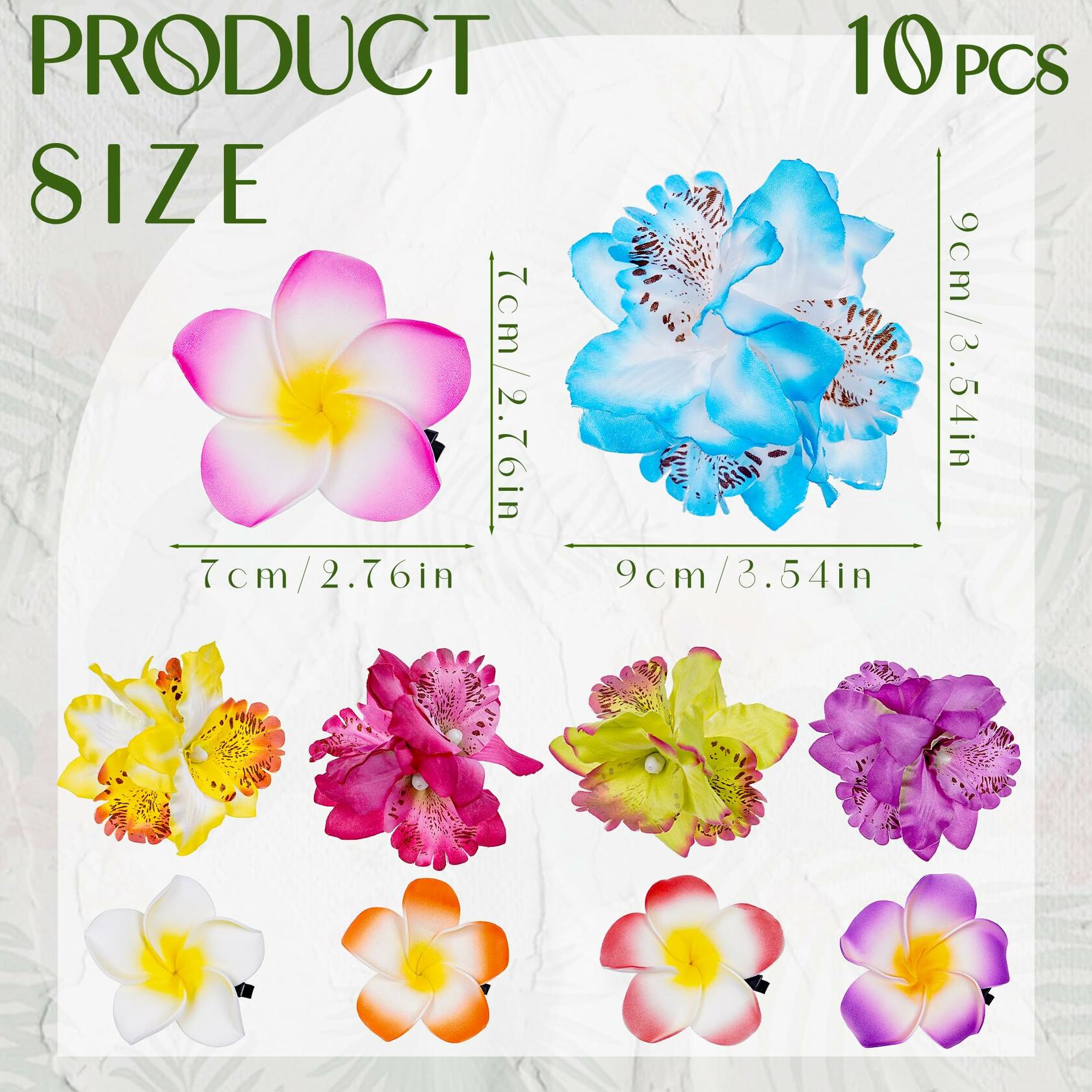 KorViSHOW Hawaiian Flower Hair Clips 10 Pcs Multicolor Plumeria Orchid