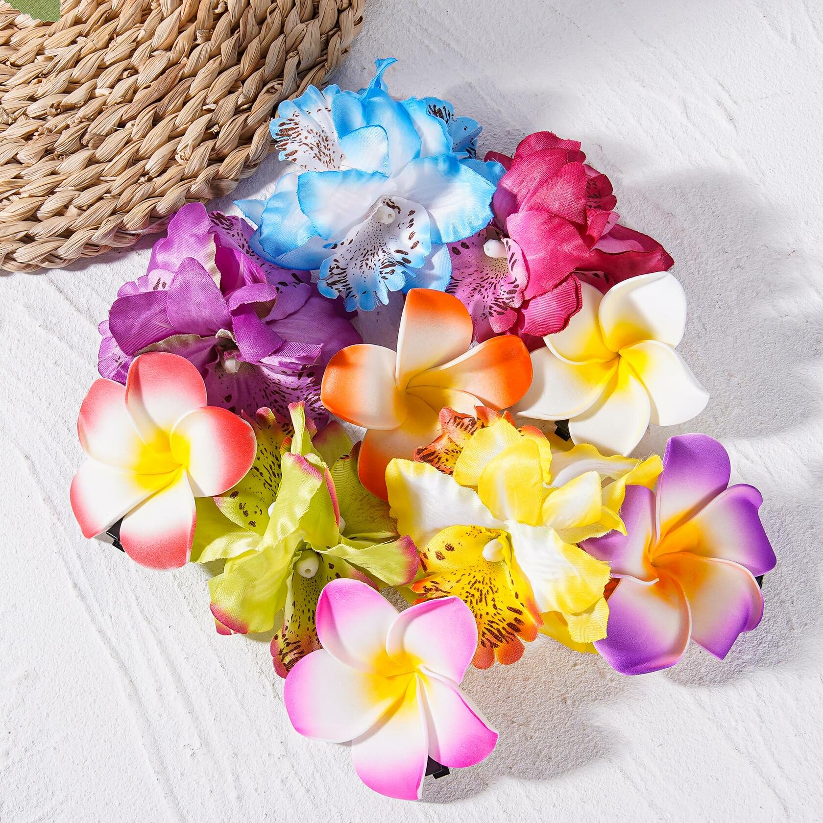 KorViSHOW Hawaiian Flower Hair Clips 10 Pcs Multicolor Plumeria Orchid