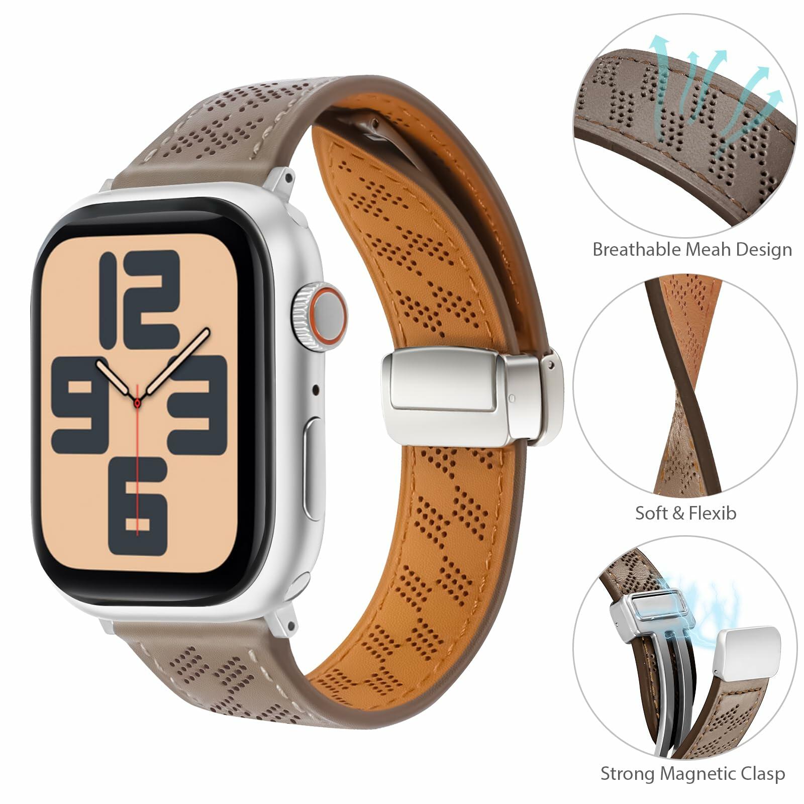 Limque Magnetic Genuine Leather Watch Band for Apple Watch 38-49mm Unisex