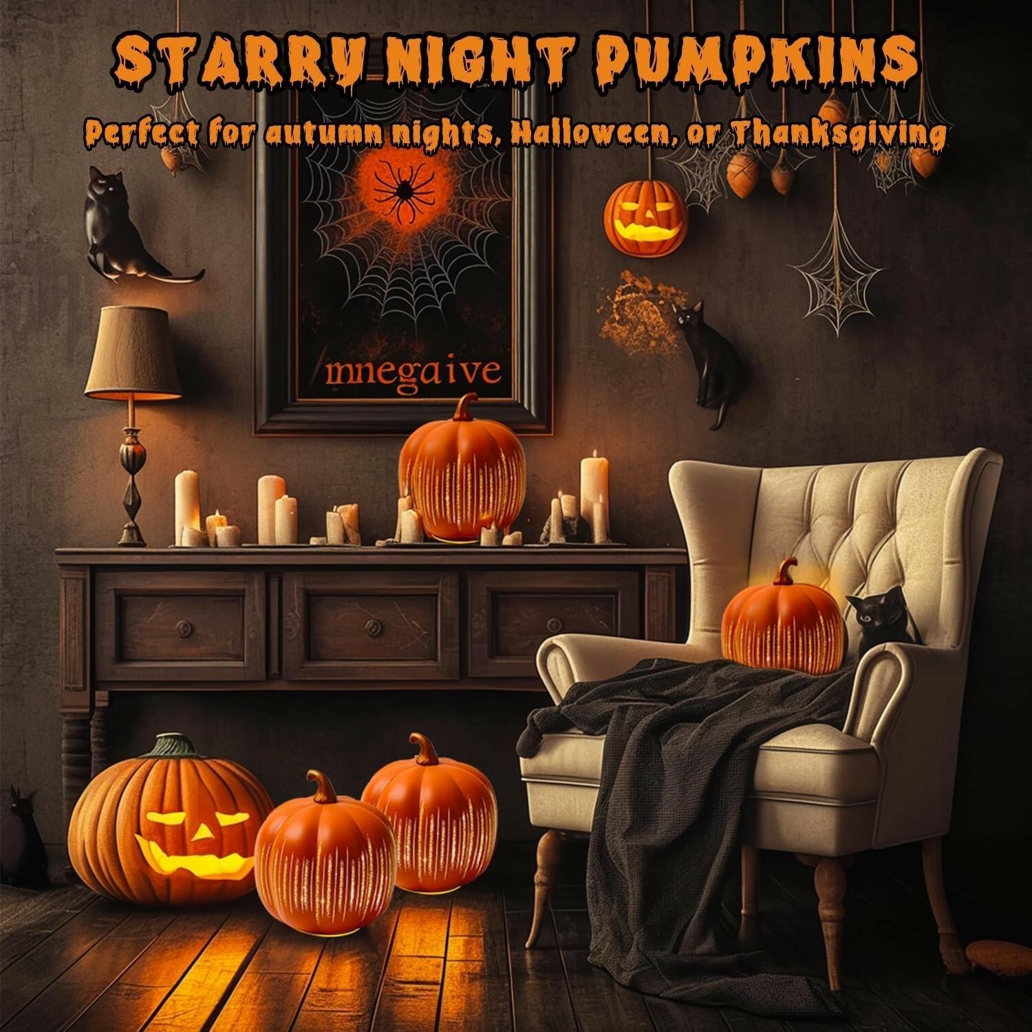 YCNASSS Thanksgiving Starry Night LED Pumpkin Lights Decorative Timer