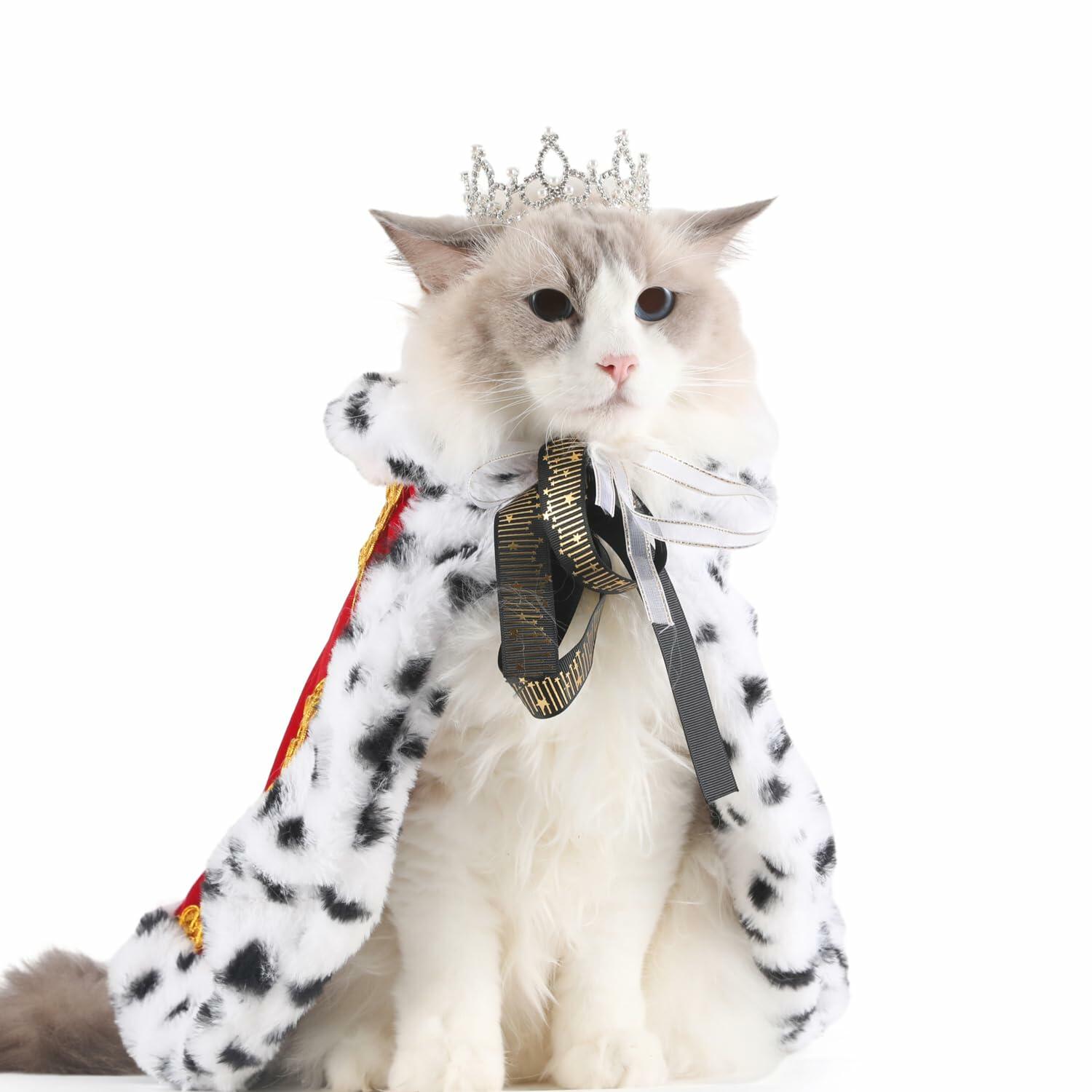 Lovelyshop Pet Majestic Dog Cat Costume Velvet Cloak Silver Pearl Crown Size S