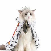 Lovelyshop Pet Majestic Dog Cat Costume Velvet Cloak Silver Pearl Crown Size S