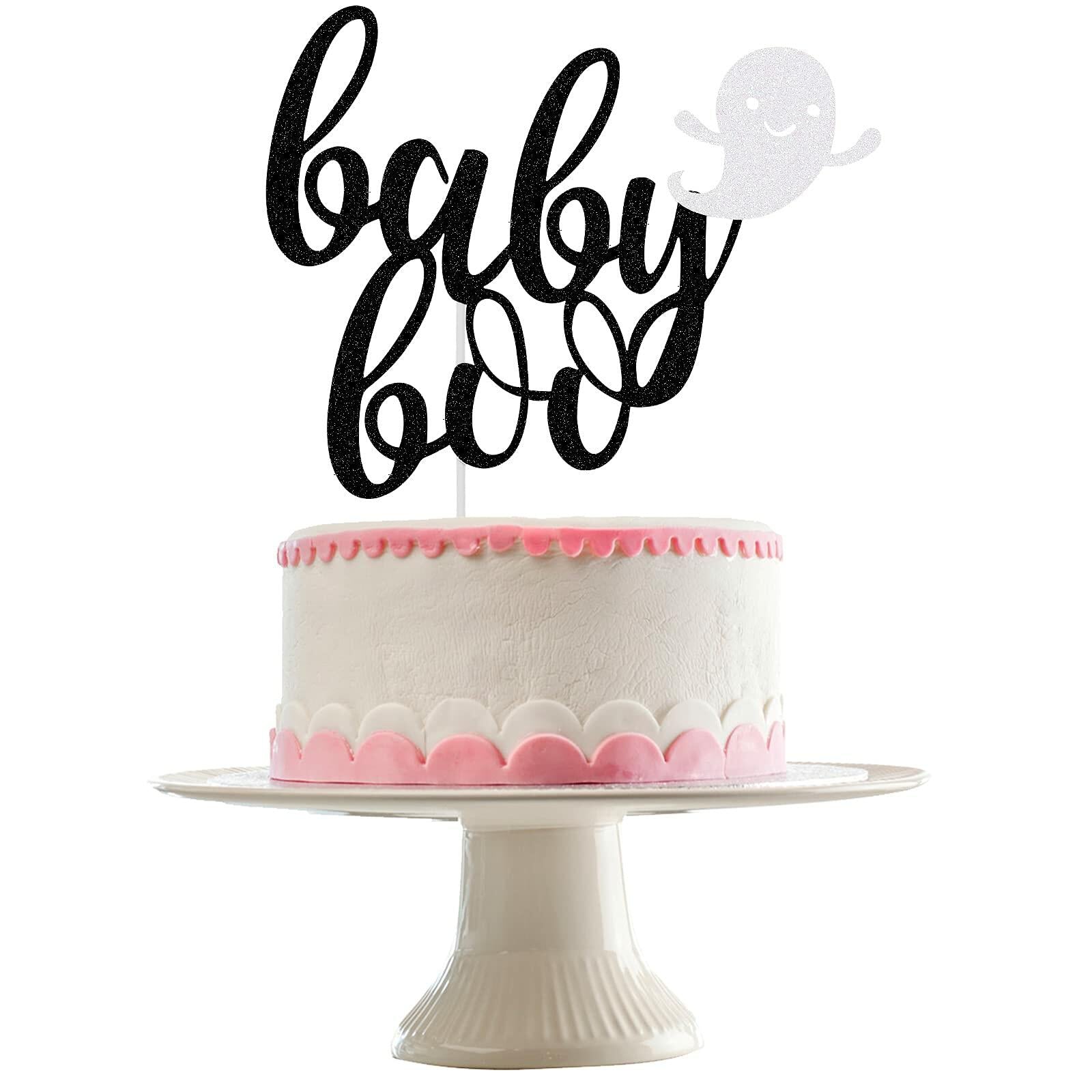 LeeSky Baby Boo Halloween Ghost Cake Topper Black Glitter Paper