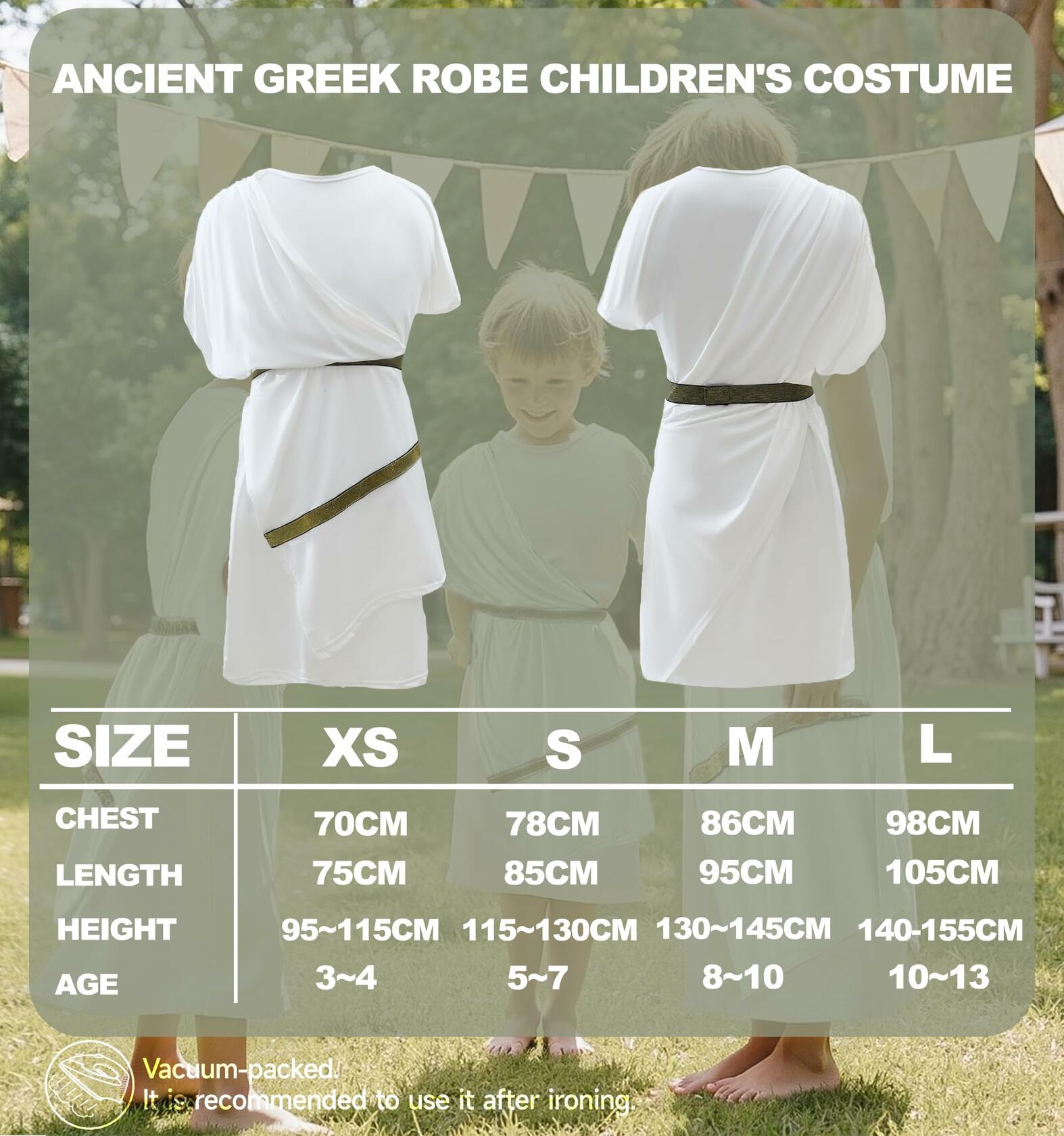 VZQI Greek Toga Costume Kids Roman Halloween Boy Cosplay White Size M