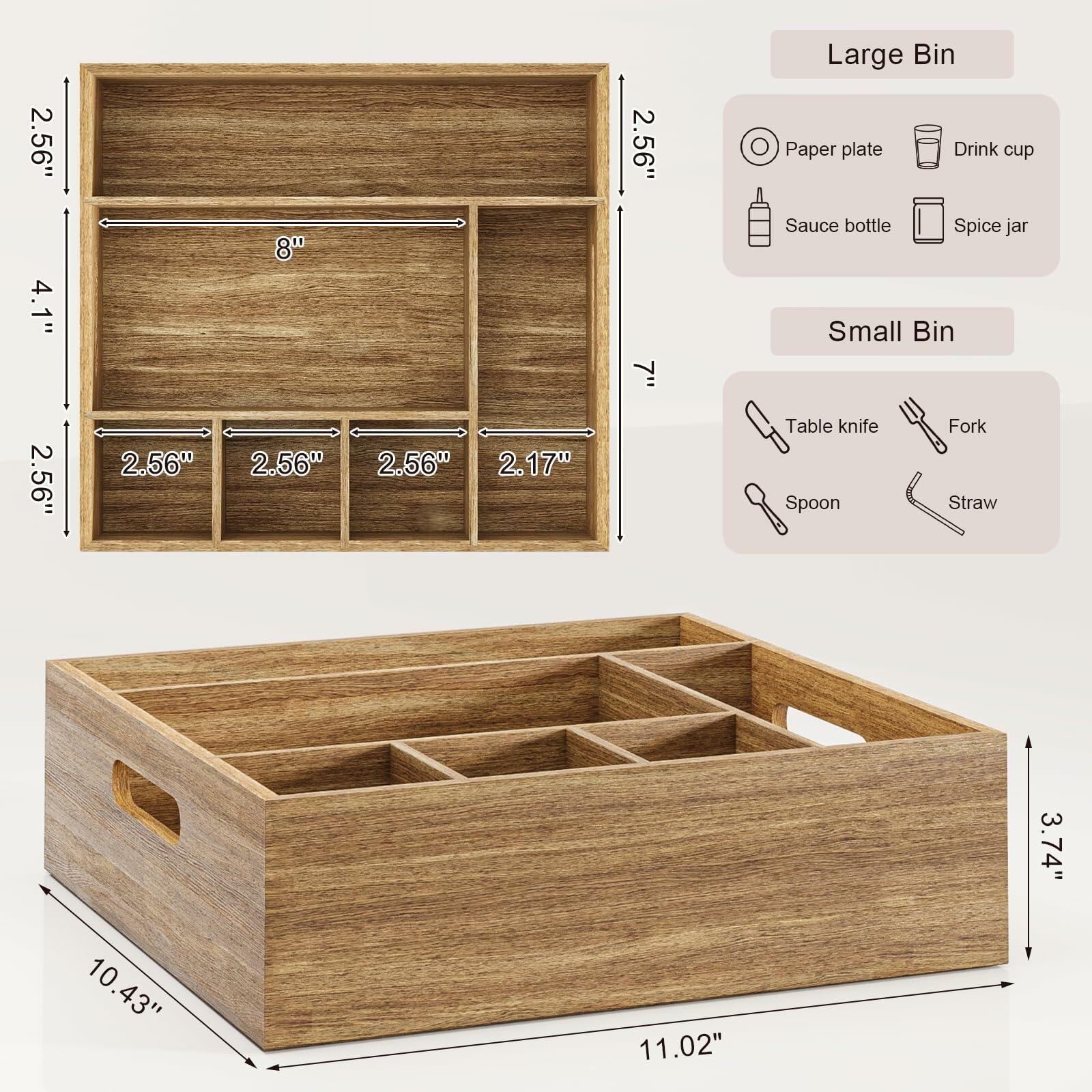 Aofure Acacia Wood Utensil Holder 6 Compartments Kitchen Countertop Brown