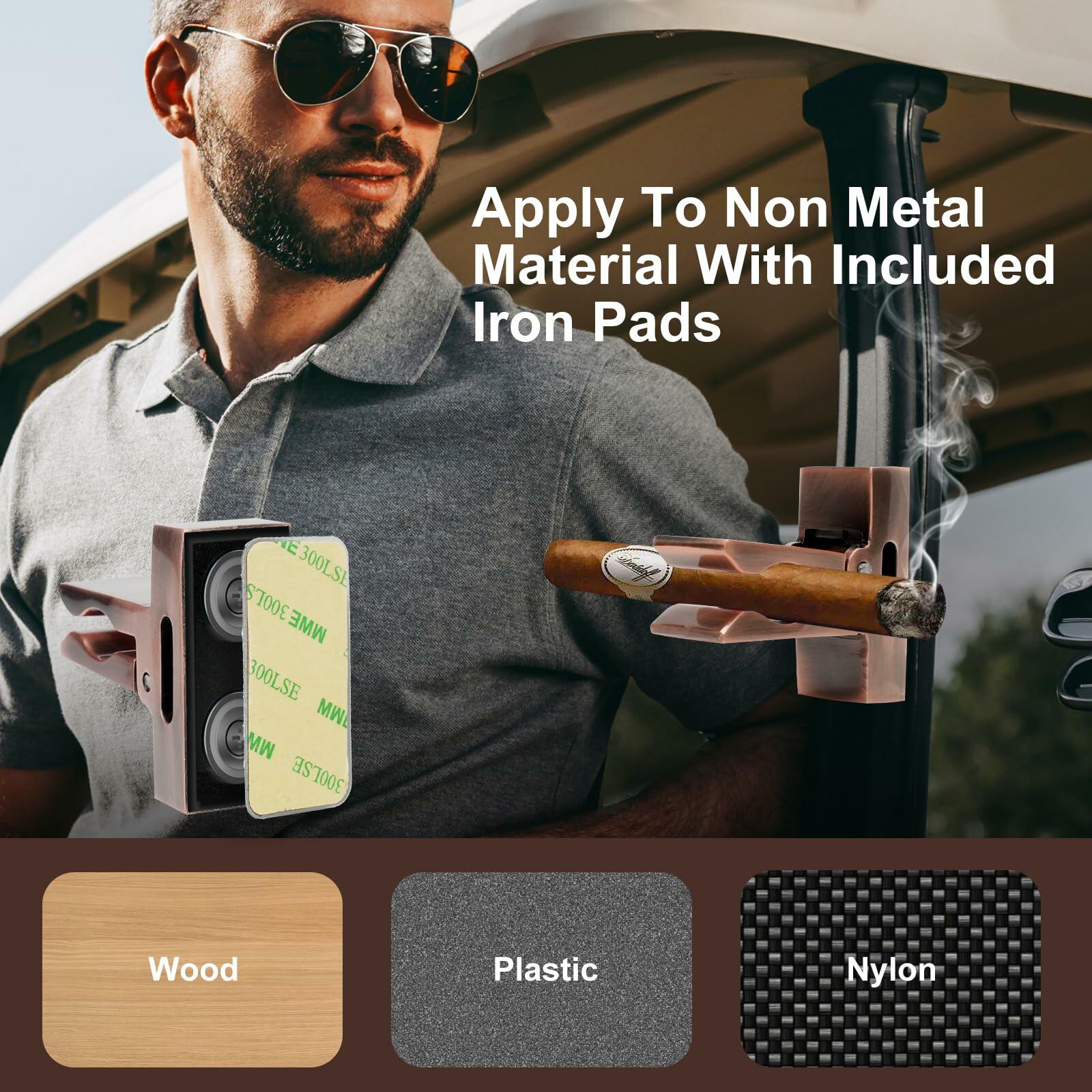 HsnChrm Magnetic Cigar Holder Golf Cart Mount Glossy Zinc Alloy Clip Strap