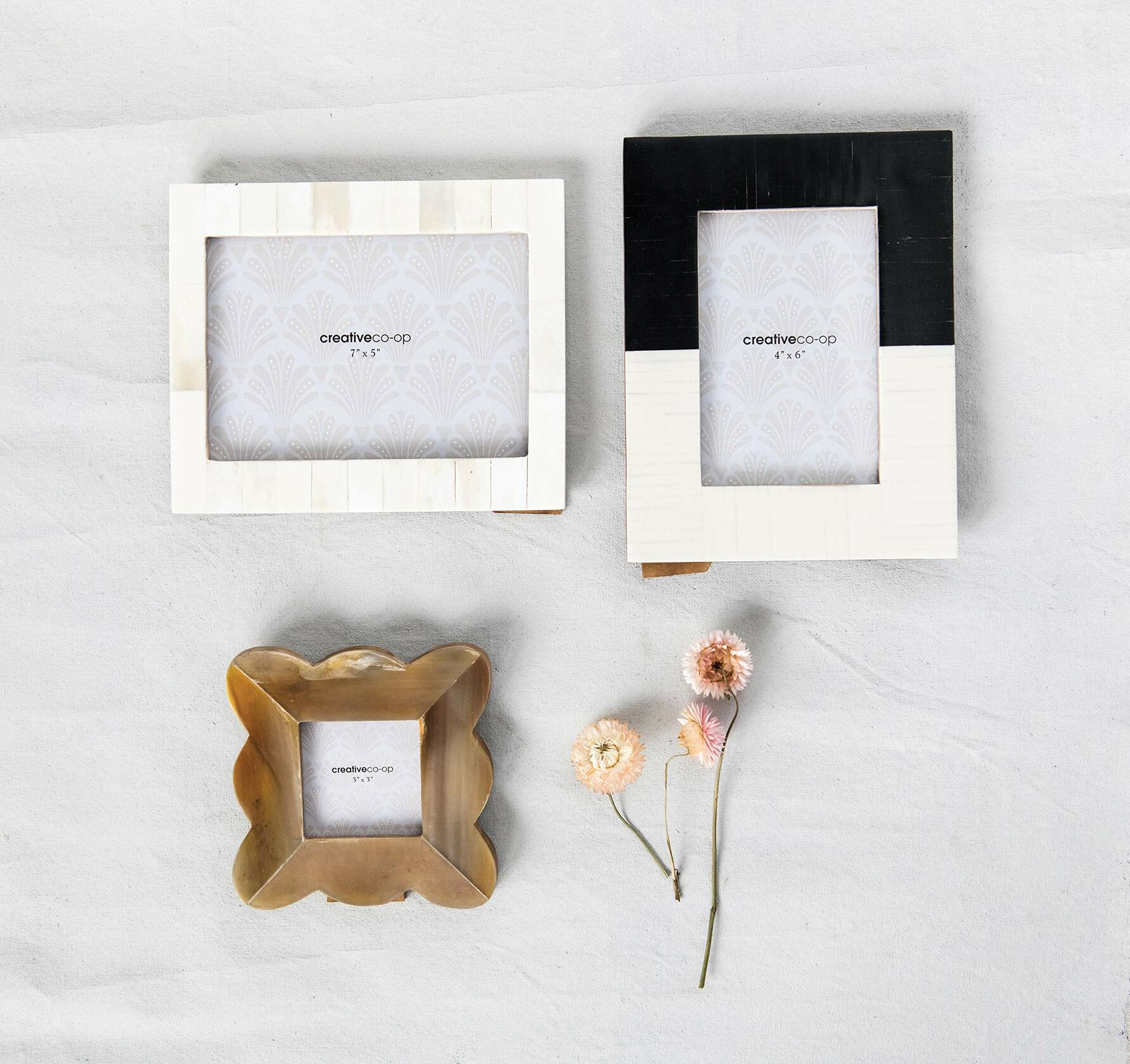 Creative Co-Op White Resin Photo Frame Beige Accents Holds 5x7 Photo