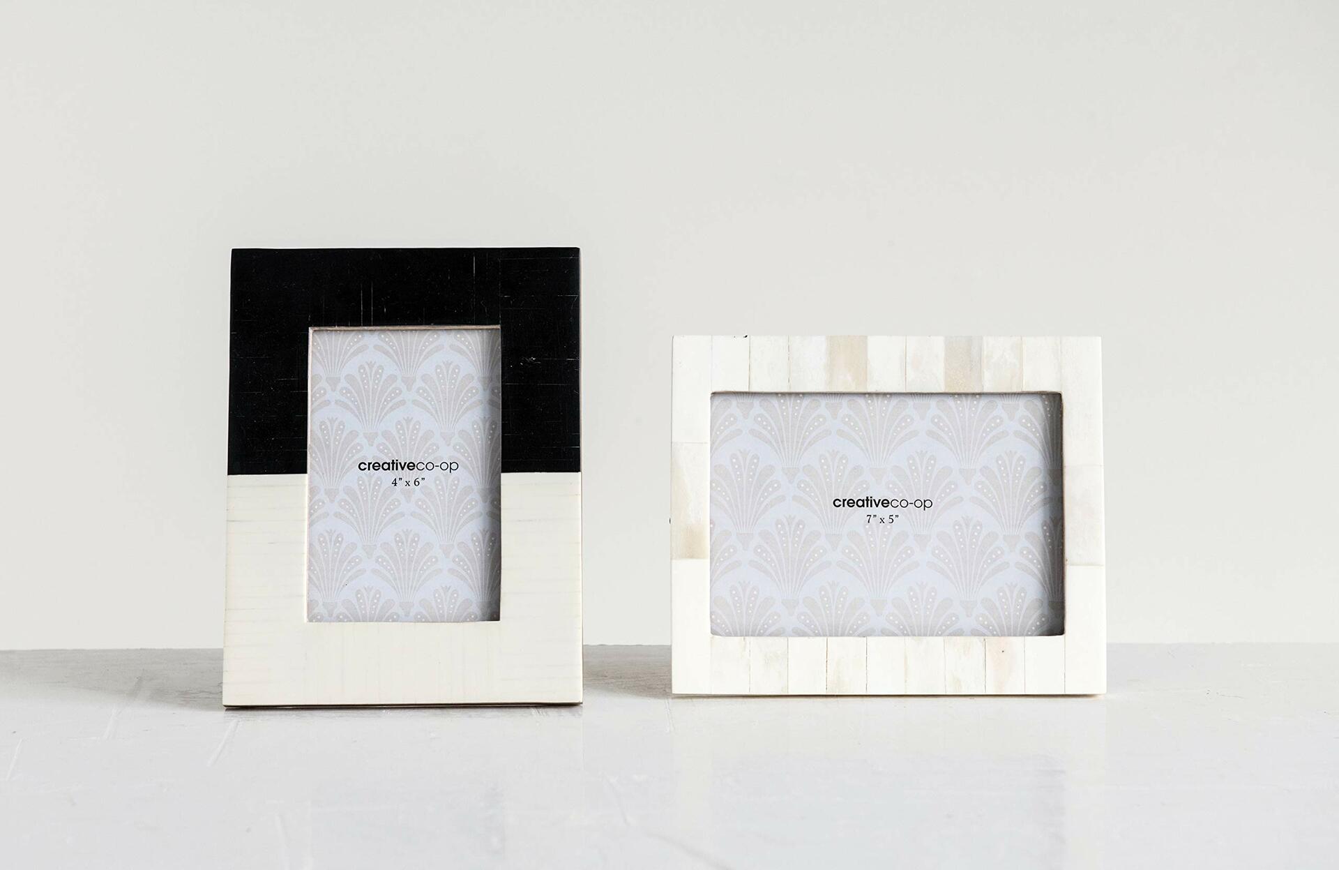Creative Co-Op White Resin Photo Frame Beige Accents Holds 5x7 Photo