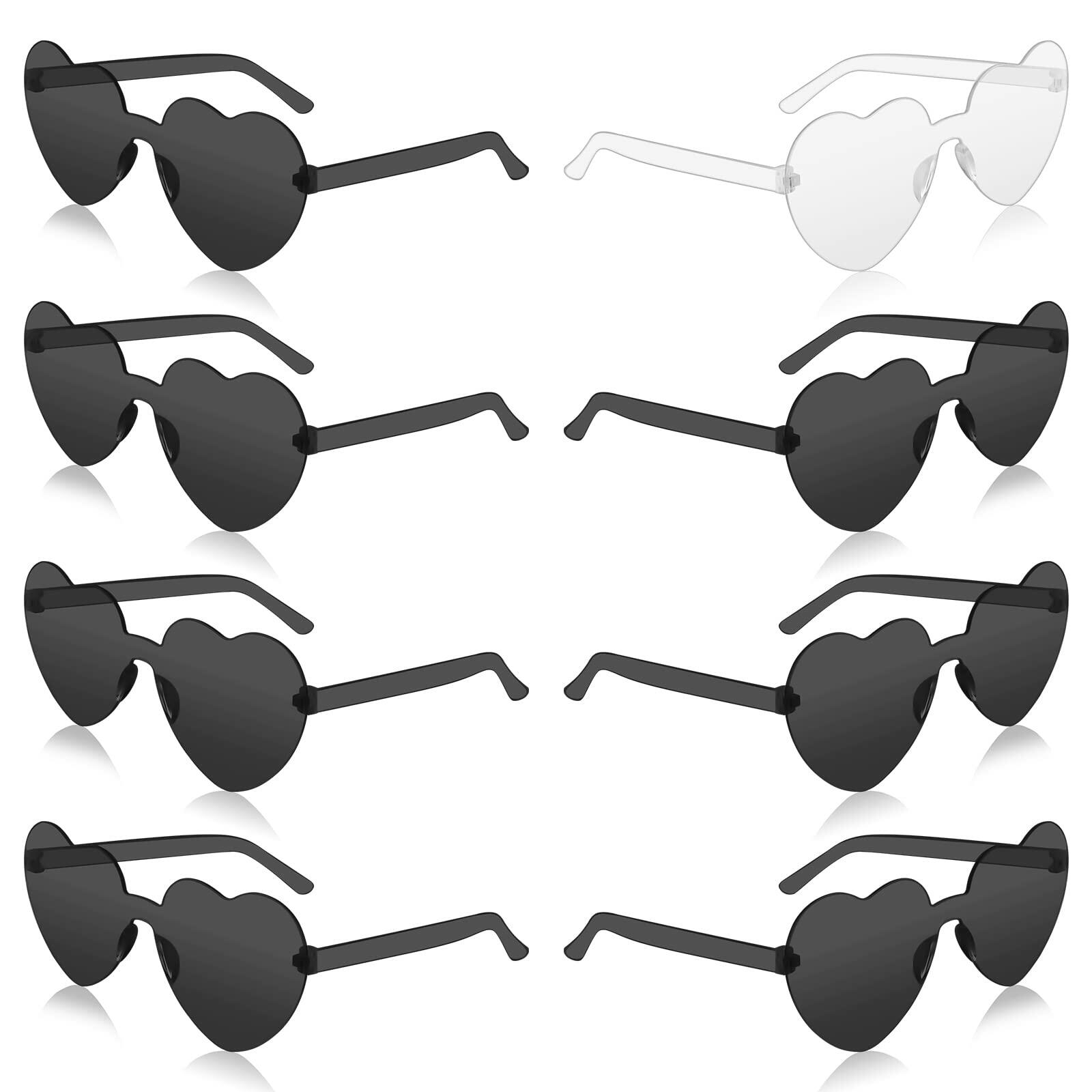 MGupzao 8 Pack Heart Shaped Sunglasses Frameless Black & Translucent
