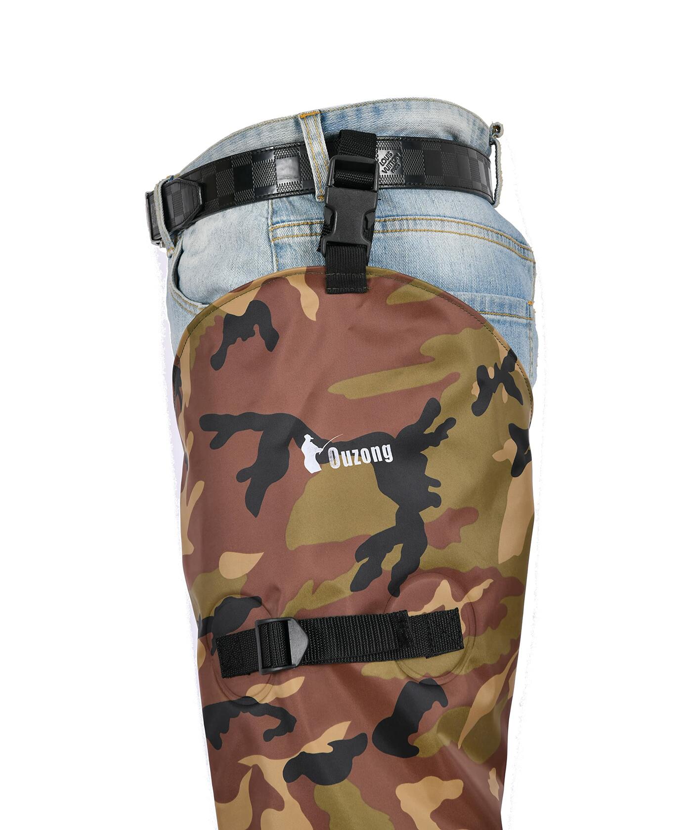 Ouzong Fishing Hip Waders Waterproof 2-Ply PVC/Nylon Cleated Green Size 12