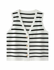 Chevara Women's Sleeveless Striped Sweater Vest V Neck White Size S