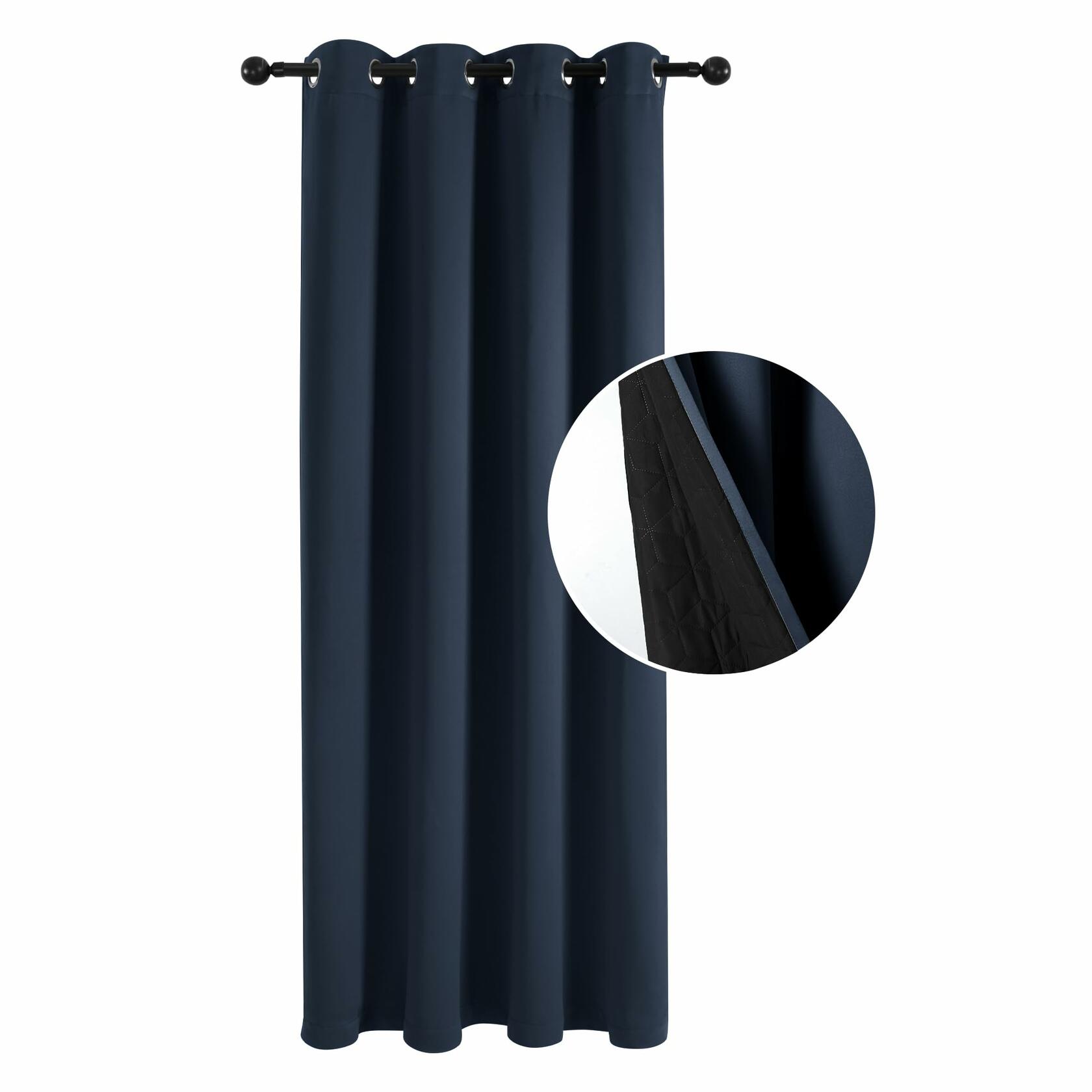 Deconovo Blackout Door Curtain Double Layer Insulated Navy 38x80 1 Panel