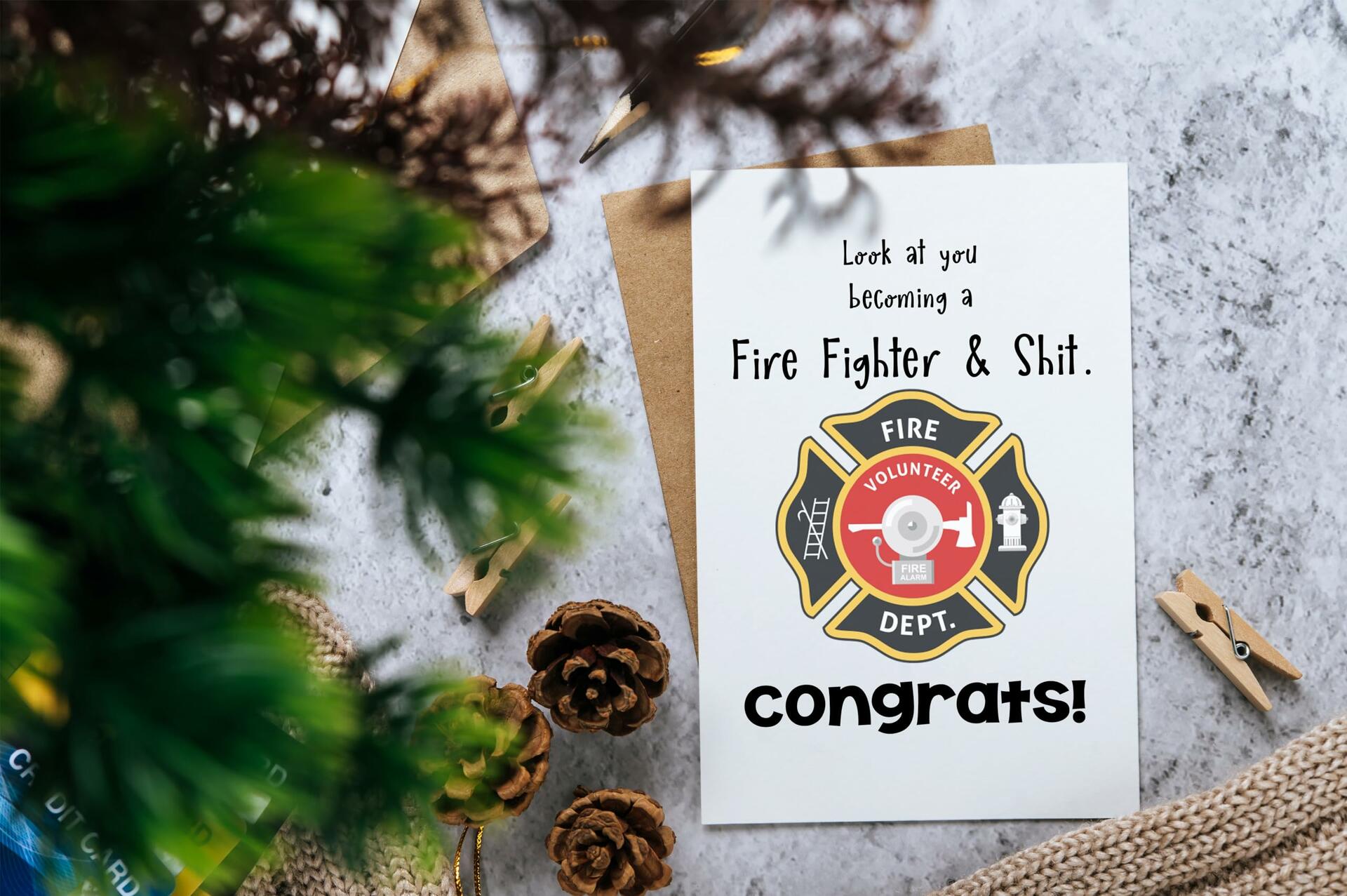 LouiseGifts Fire Fighter Graduation Card Red Paper 5x7 inches Modern Style