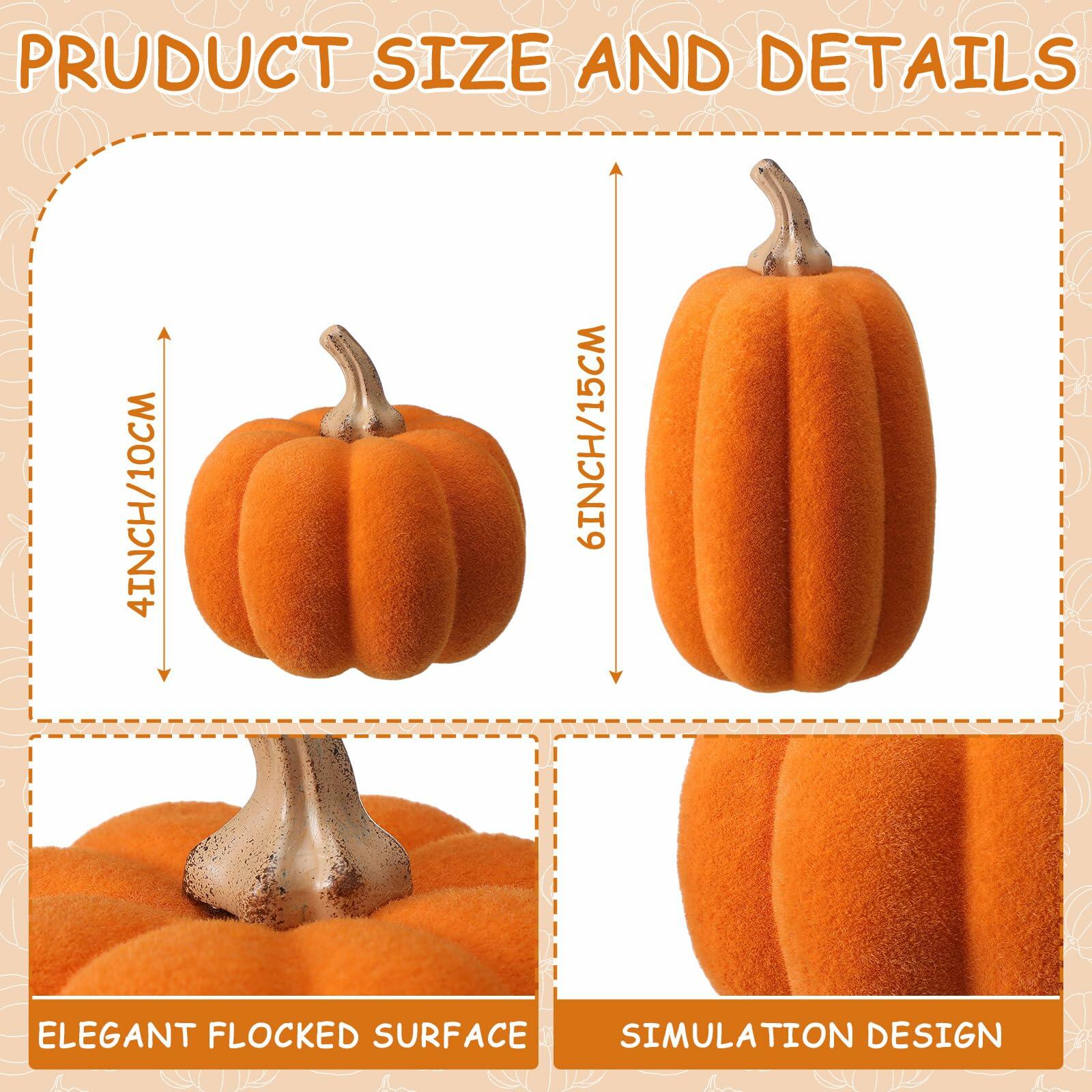 Vicenpal 2 Pcs Orange Foam Pumpkins Fall Thanksgiving Decor Flocked Velvet