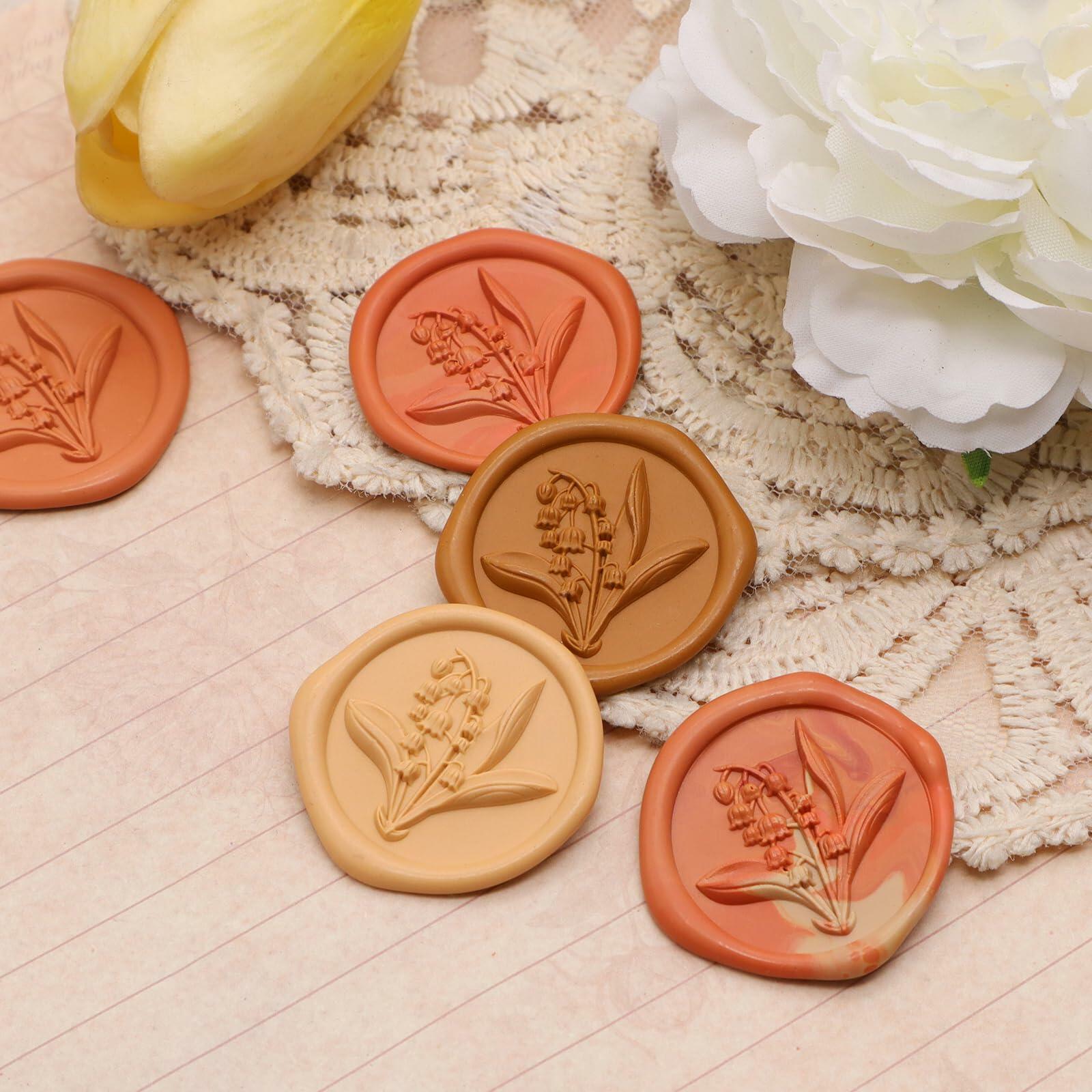 Lily of The Valley Wax Seal 3D Embossed Round Flower Wood Handle