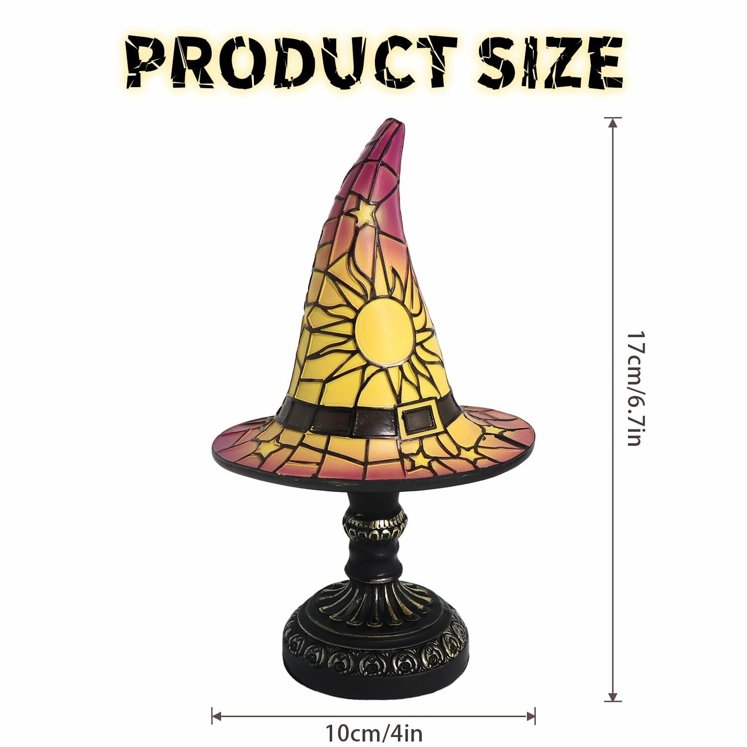 OCPBGMS Witch Hat Lamp Stained Glass Resin Gothic Small White Indoor Decor
