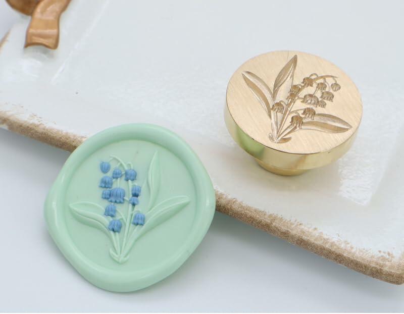 Lily of The Valley Wax Seal 3D Embossed Round Flower Wood Handle