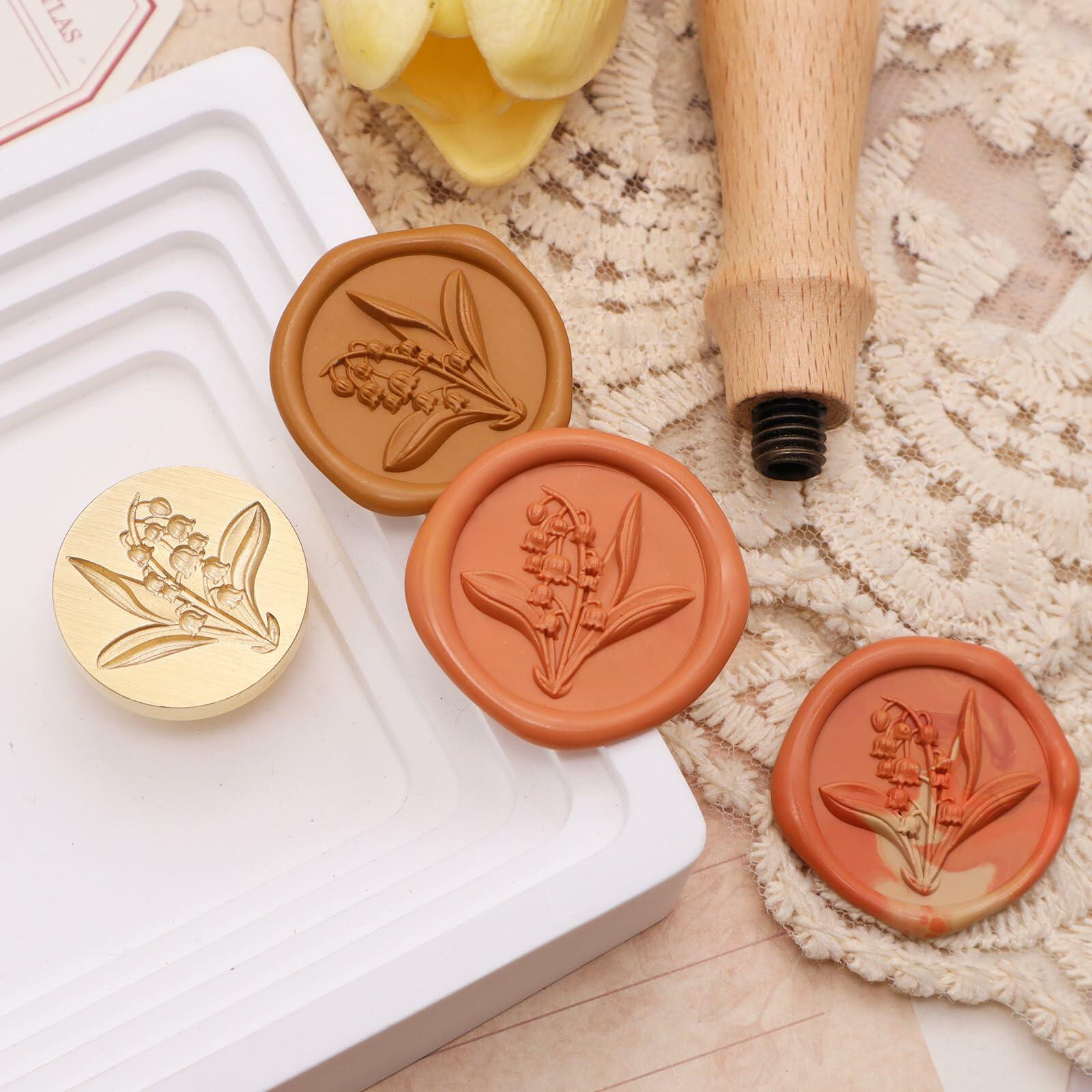 Lily of The Valley Wax Seal 3D Embossed Round Flower Wood Handle