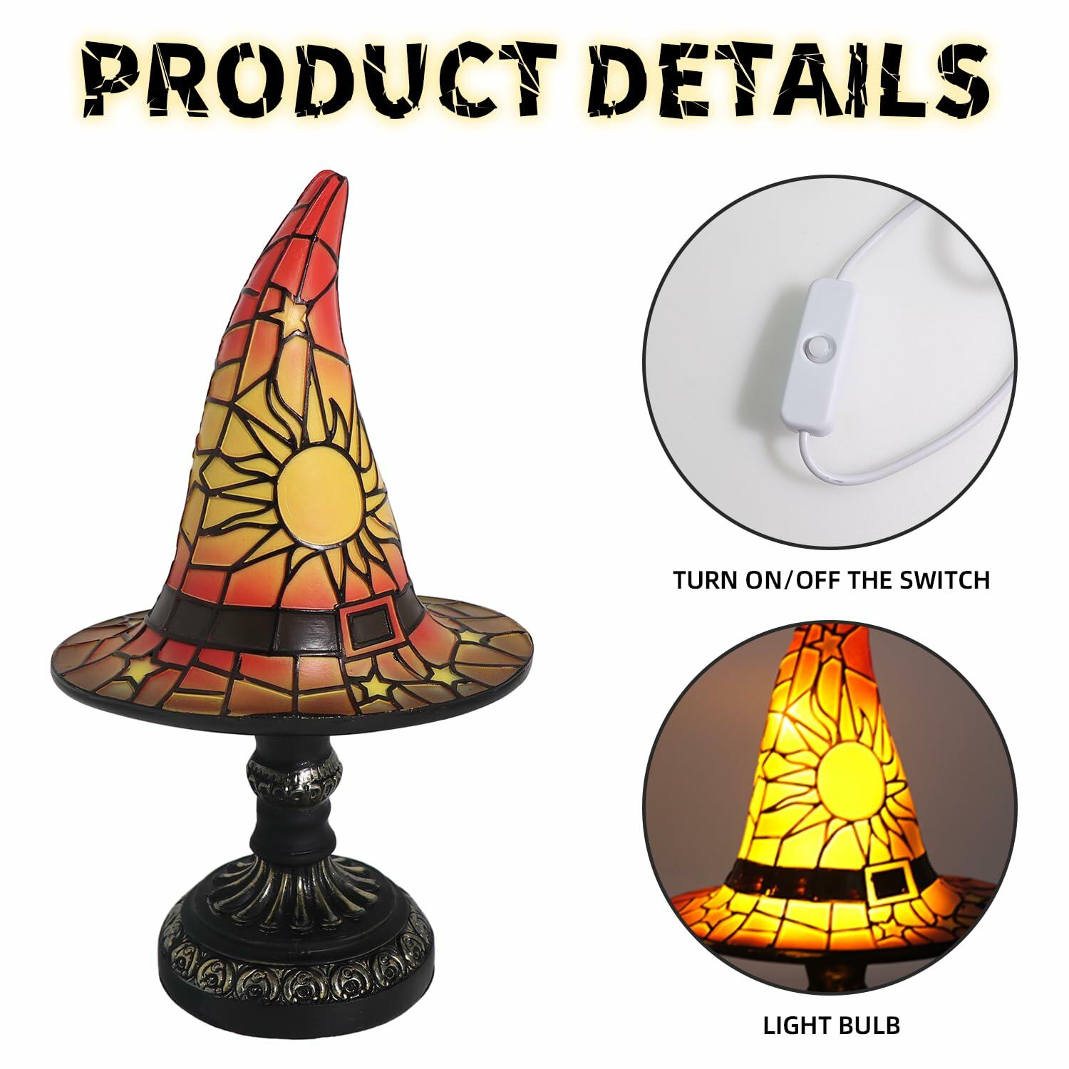 OCPBGMS Witch Hat Lamp Stained Glass Resin Gothic Small White Indoor Decor