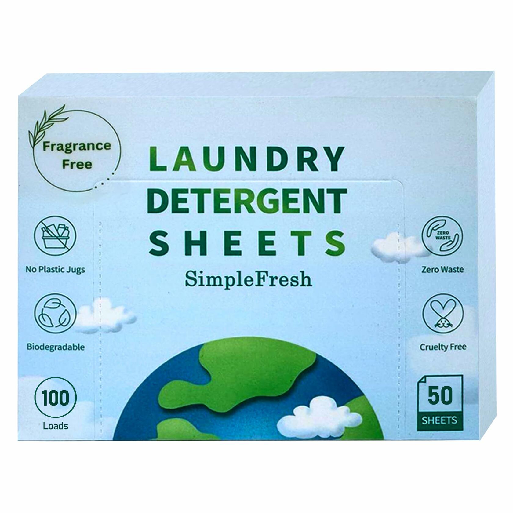 Simple Fresh Laundry Detergent Sheets Fragrance Free 50 Sheets 100 Loads
